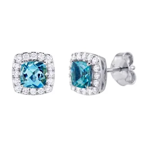 18ct White Gold 1.06ct Aquamarine and 0.28ct Diamond Halo Earrings