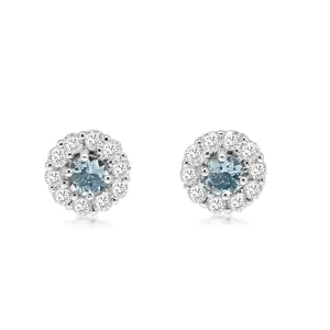 18ct White Gold Diamond & Aquamarine Cluster Stud Earrings