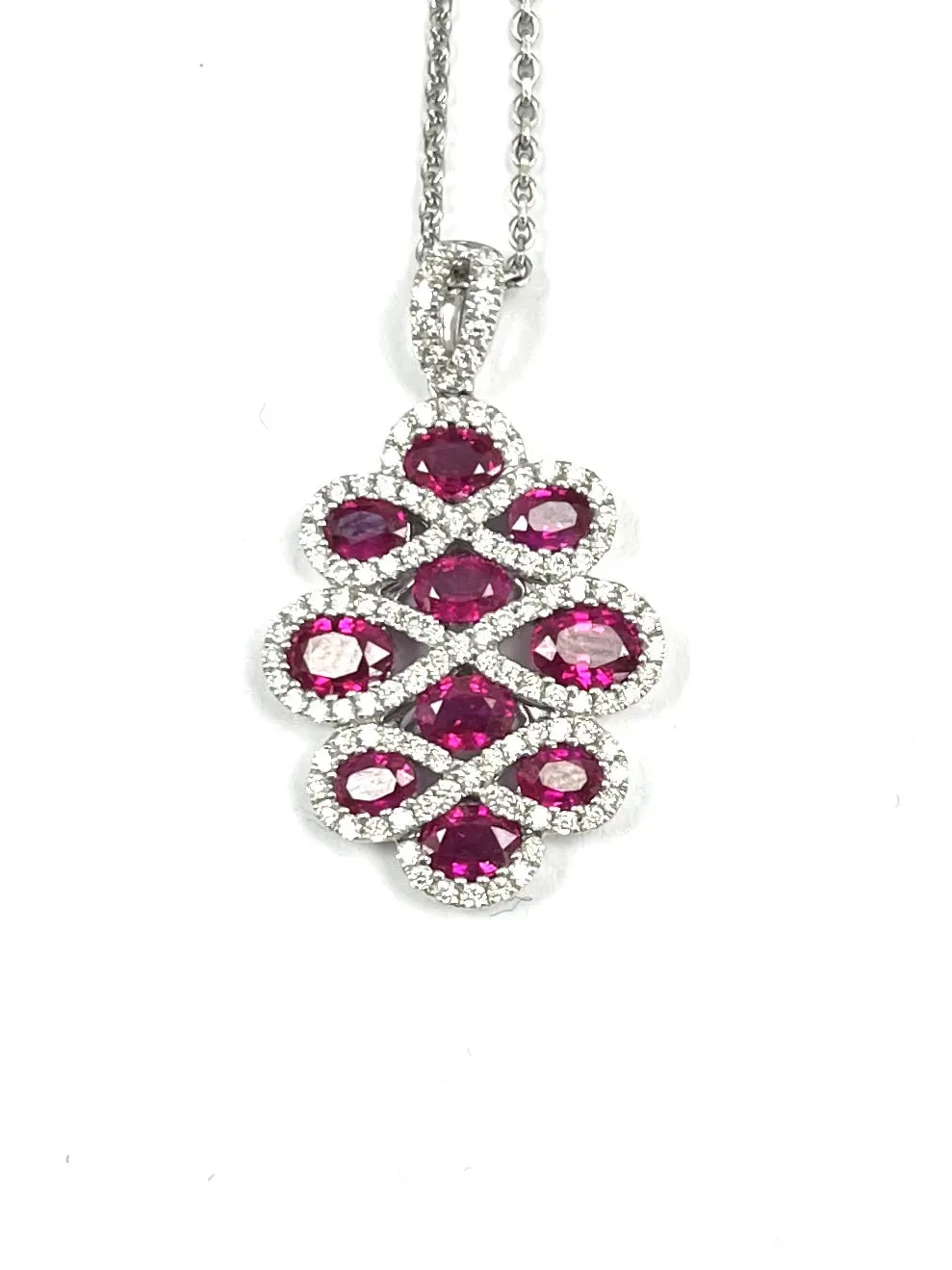 18ct White Gold Diamond & Ruby Pendant & Chain