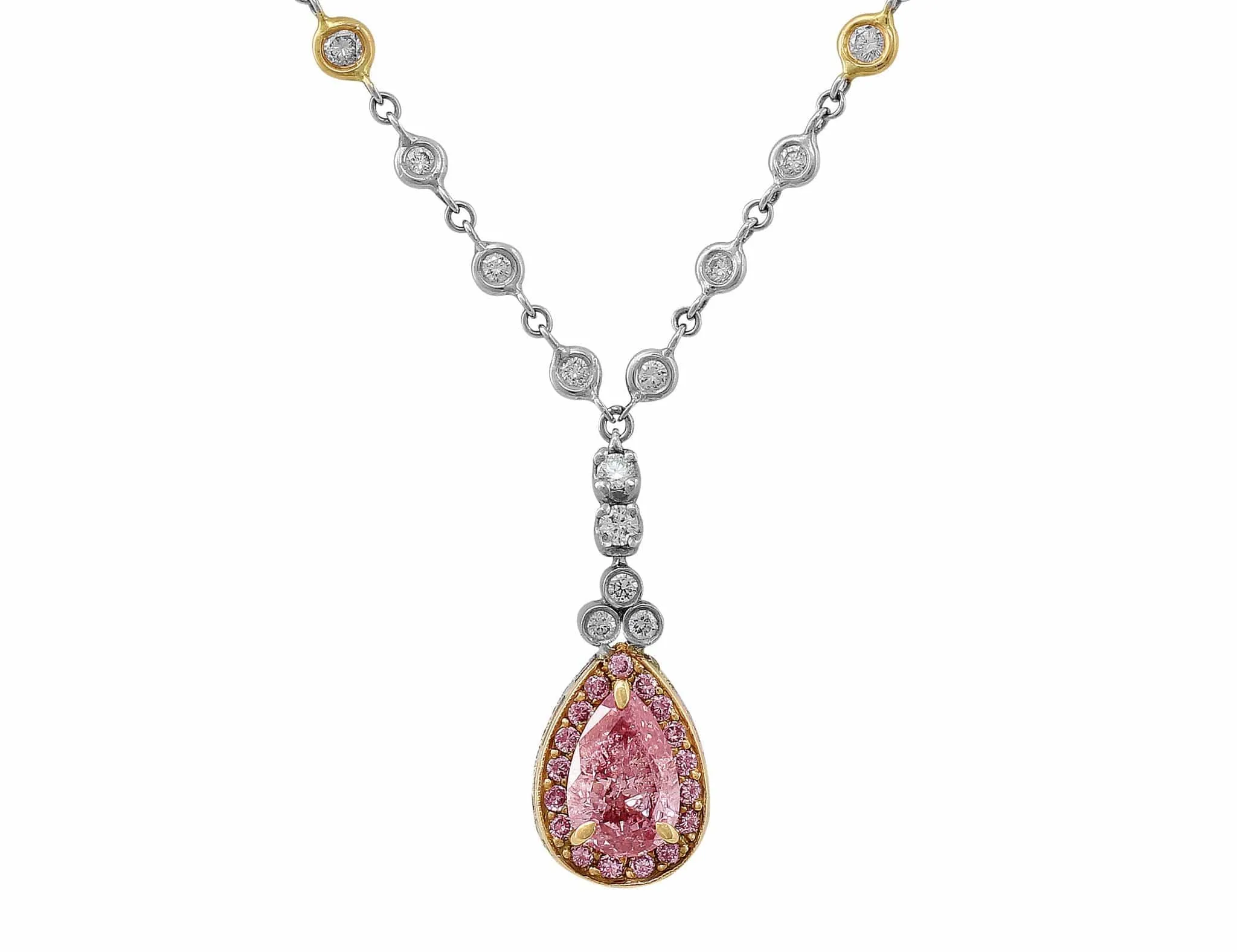 18k Gold Fancy Intense Pink Diamond Necklace