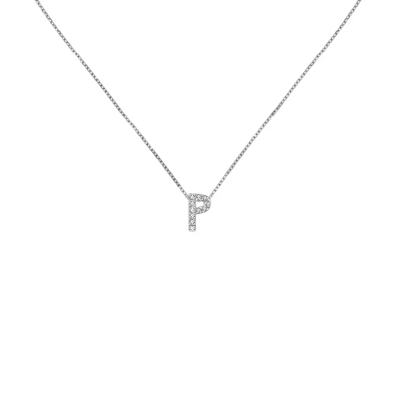 18k Gold Initial Letter "P" Diamond Pandent   Necklace