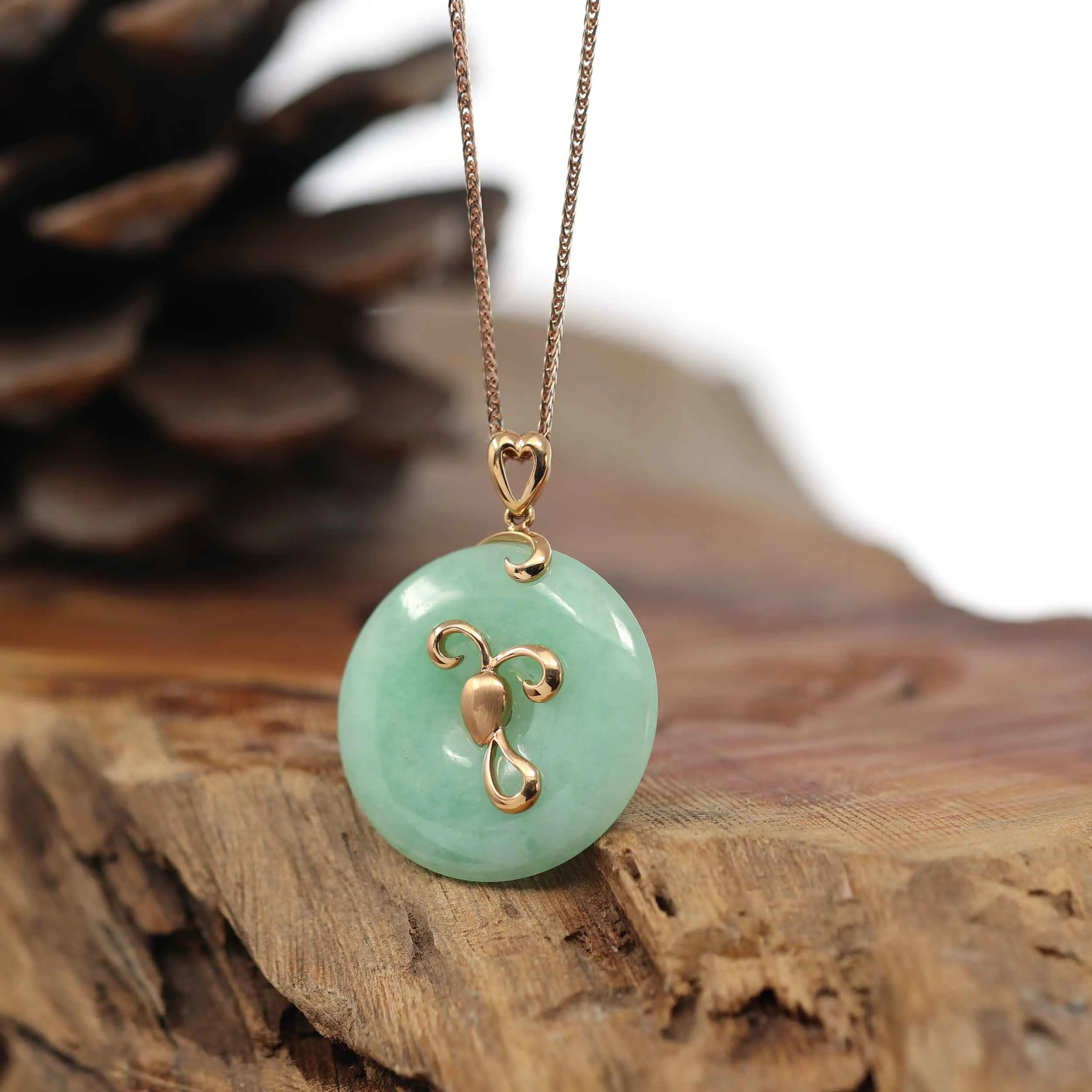 18k Rose Gold Genuine Burmese Jadeite Constellation (Aries) Necklace Pendant