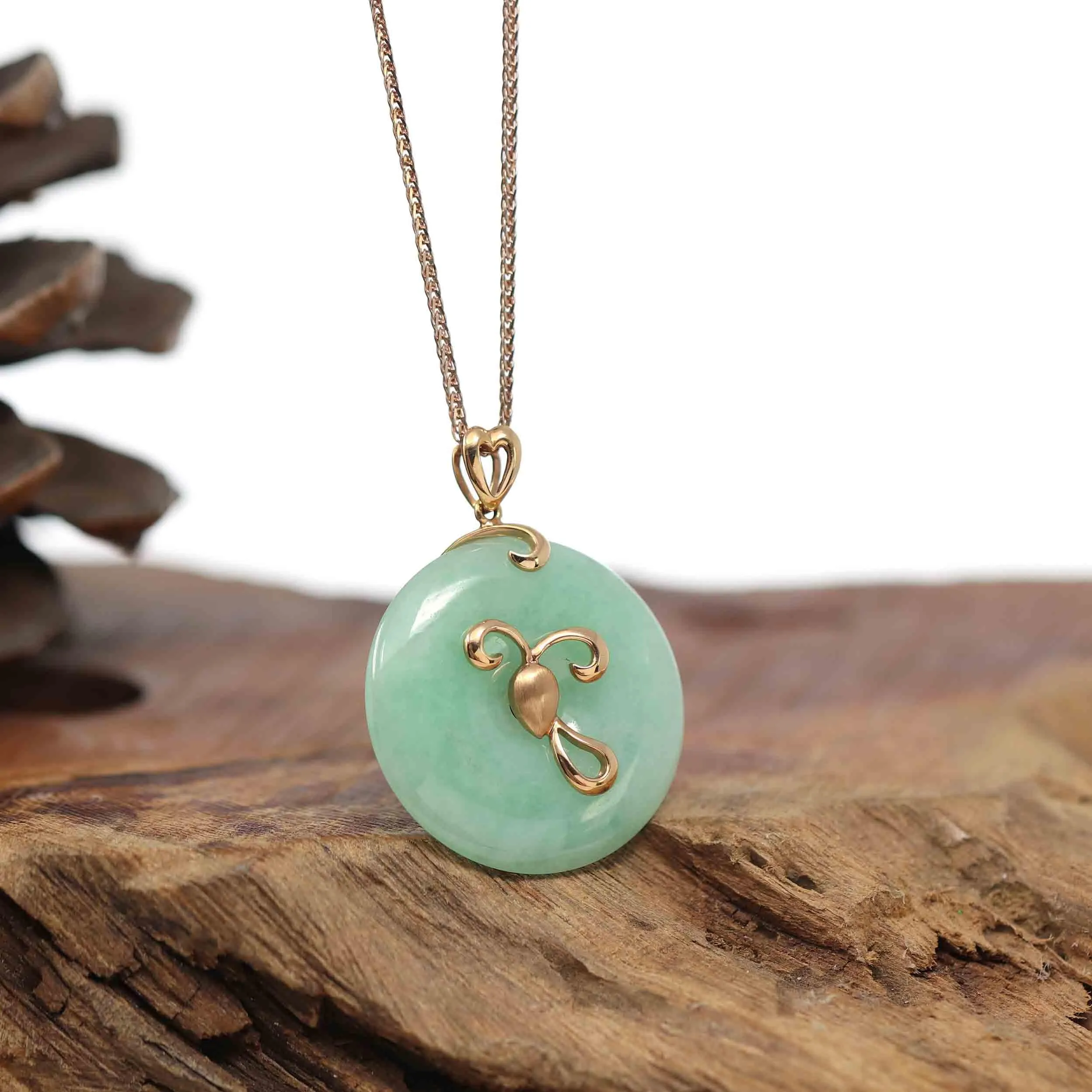 18k Rose Gold Genuine Burmese Jadeite Constellation (Aries) Necklace Pendant