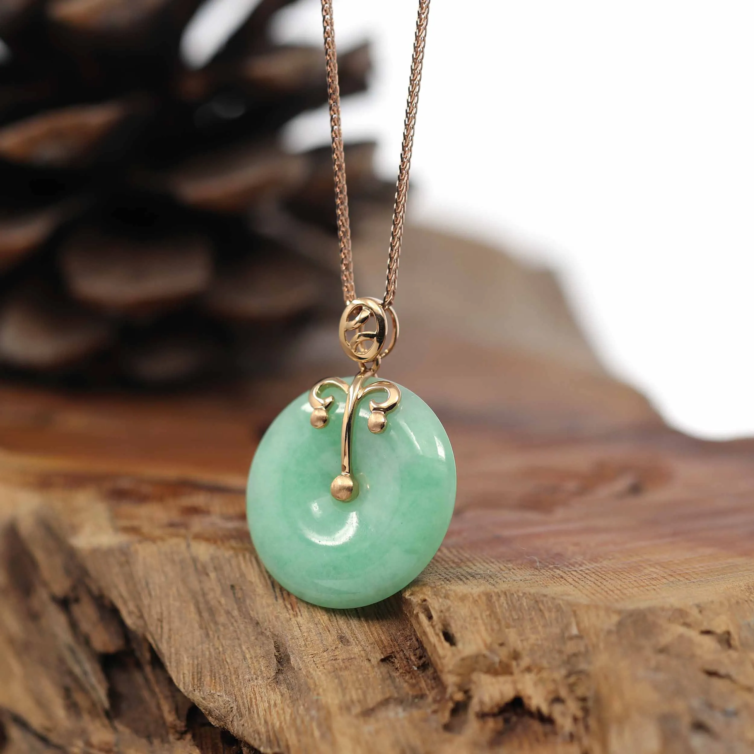 18k Rose Gold Genuine Jadeite Constellation Horoscope (Libra) Necklace Pendant