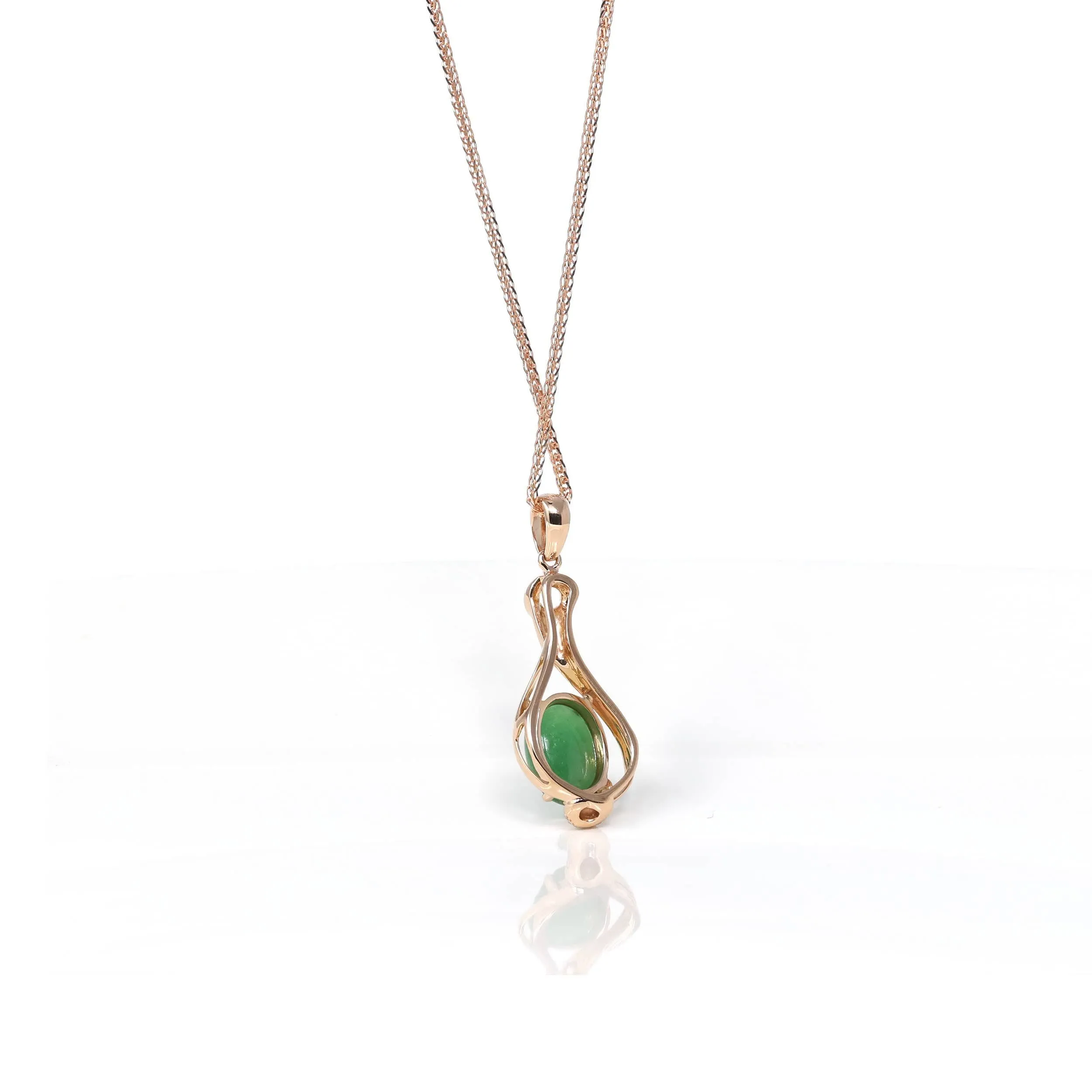 18K Rose Gold Oval Imperial Jadeite Jade Magic Bottle Necklace with Diamonds