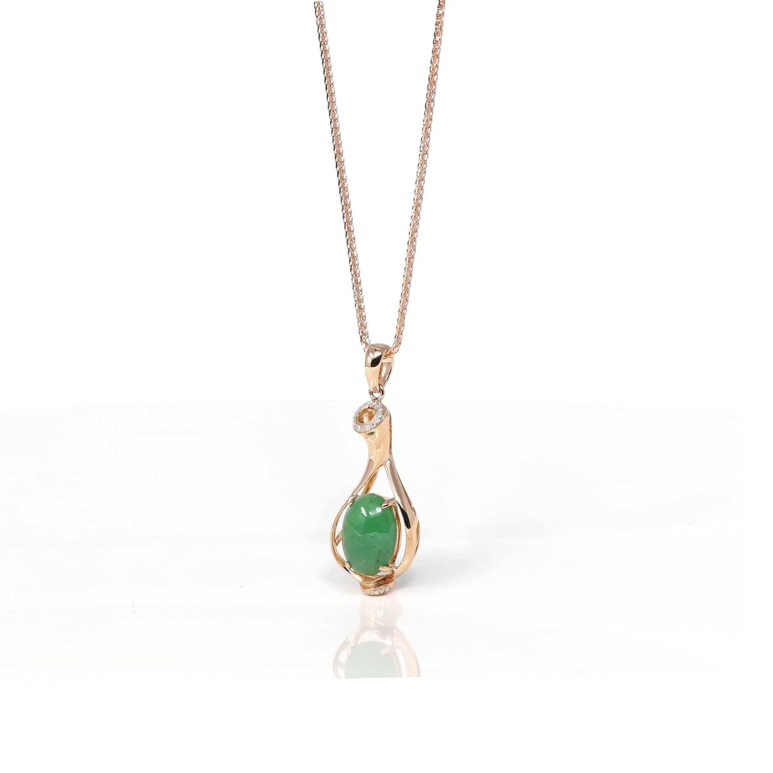 18K Rose Gold Oval Imperial Jadeite Jade Magic Bottle Necklace with Diamonds