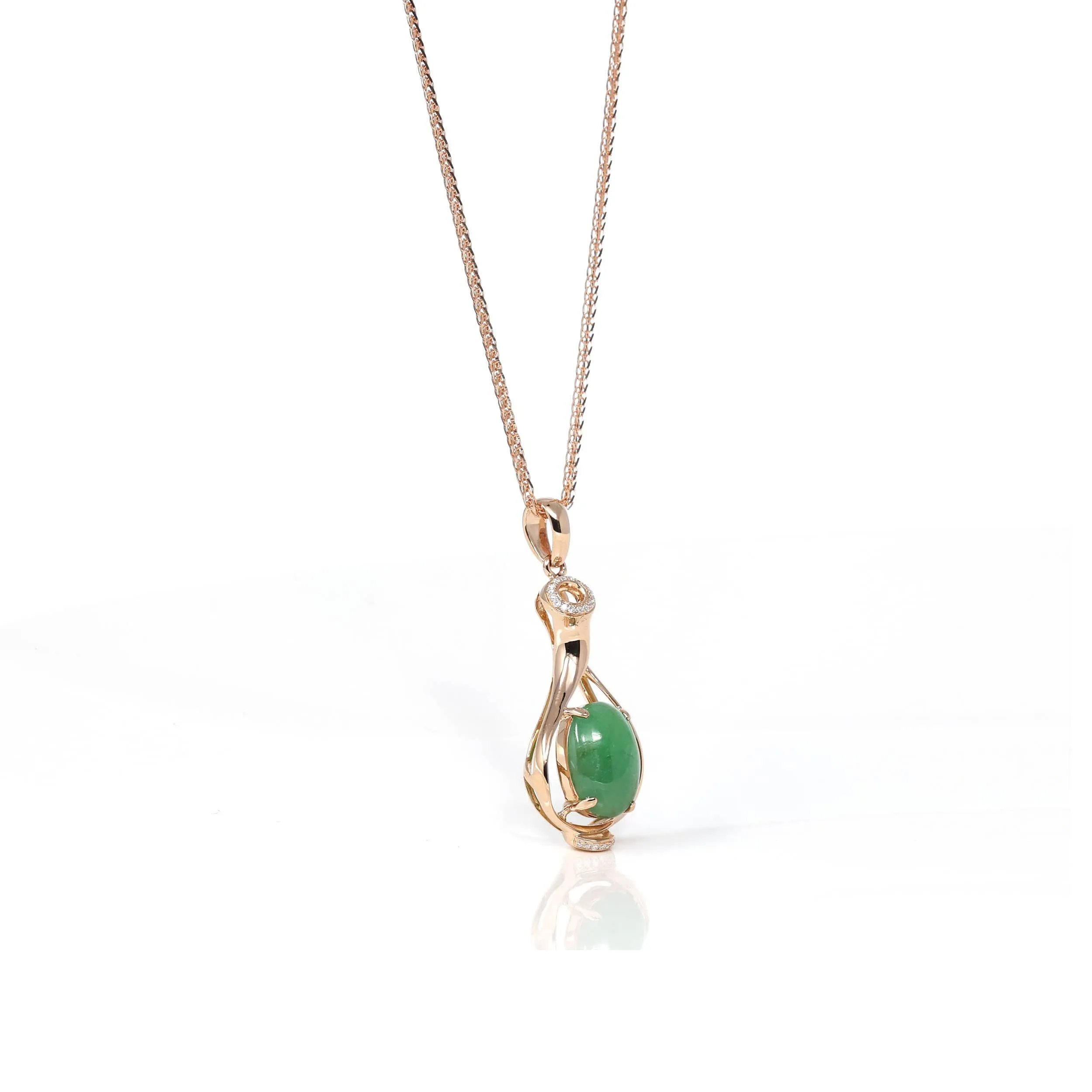 18K Rose Gold Oval Imperial Jadeite Jade Magic Bottle Necklace with Diamonds