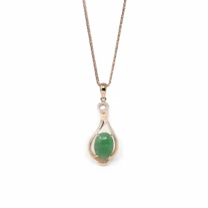 18K Rose Gold Oval Imperial Jadeite Jade Magic Bottle Necklace with Diamonds