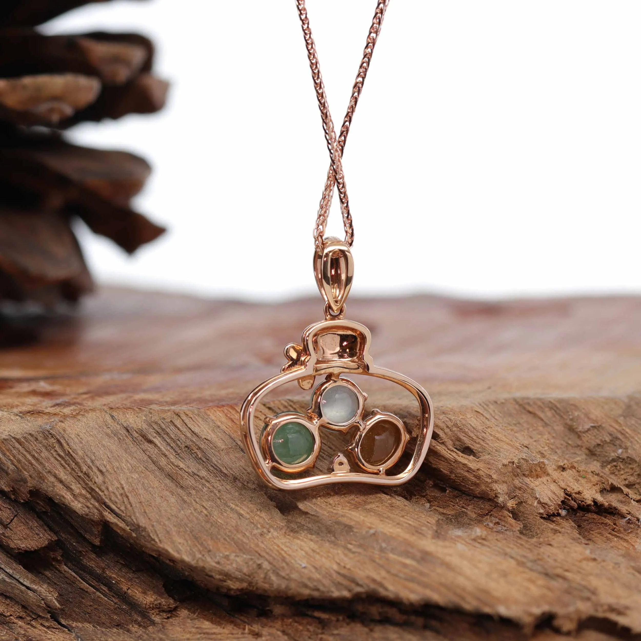 18K Rose Gold "Lucky Goodie Bottle" Multi-Color Jadeite Jade Cabochon Necklace with Diamonds