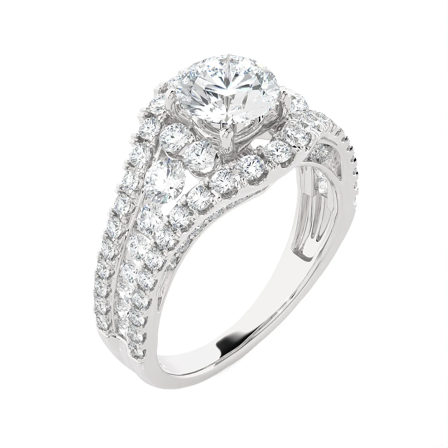 2 5/8 ctw Round Lab Grown Diamond Side Stone Engagement Ring