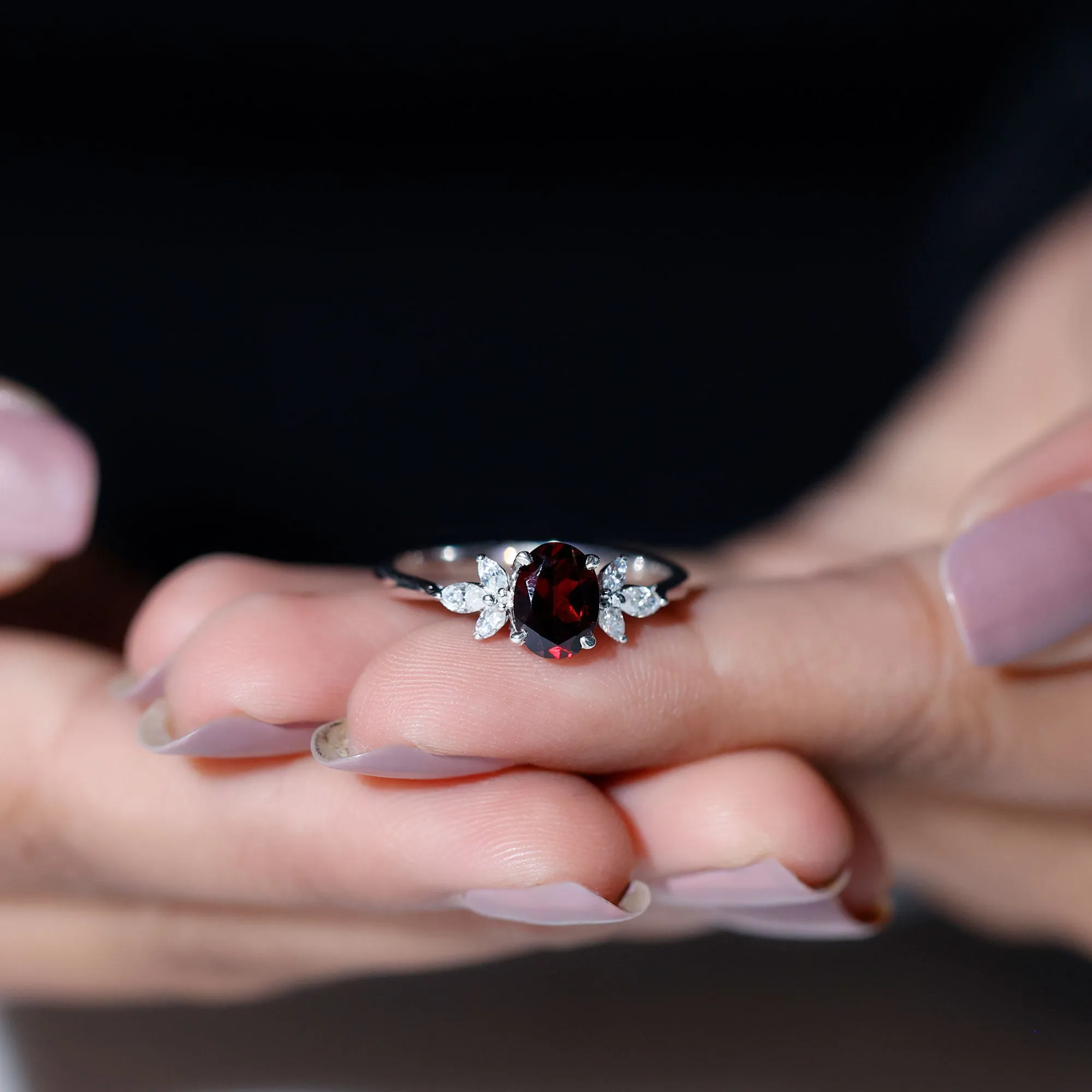 2 CT Claw Set Oval Rhodolite Solitaire Ring with Diamond