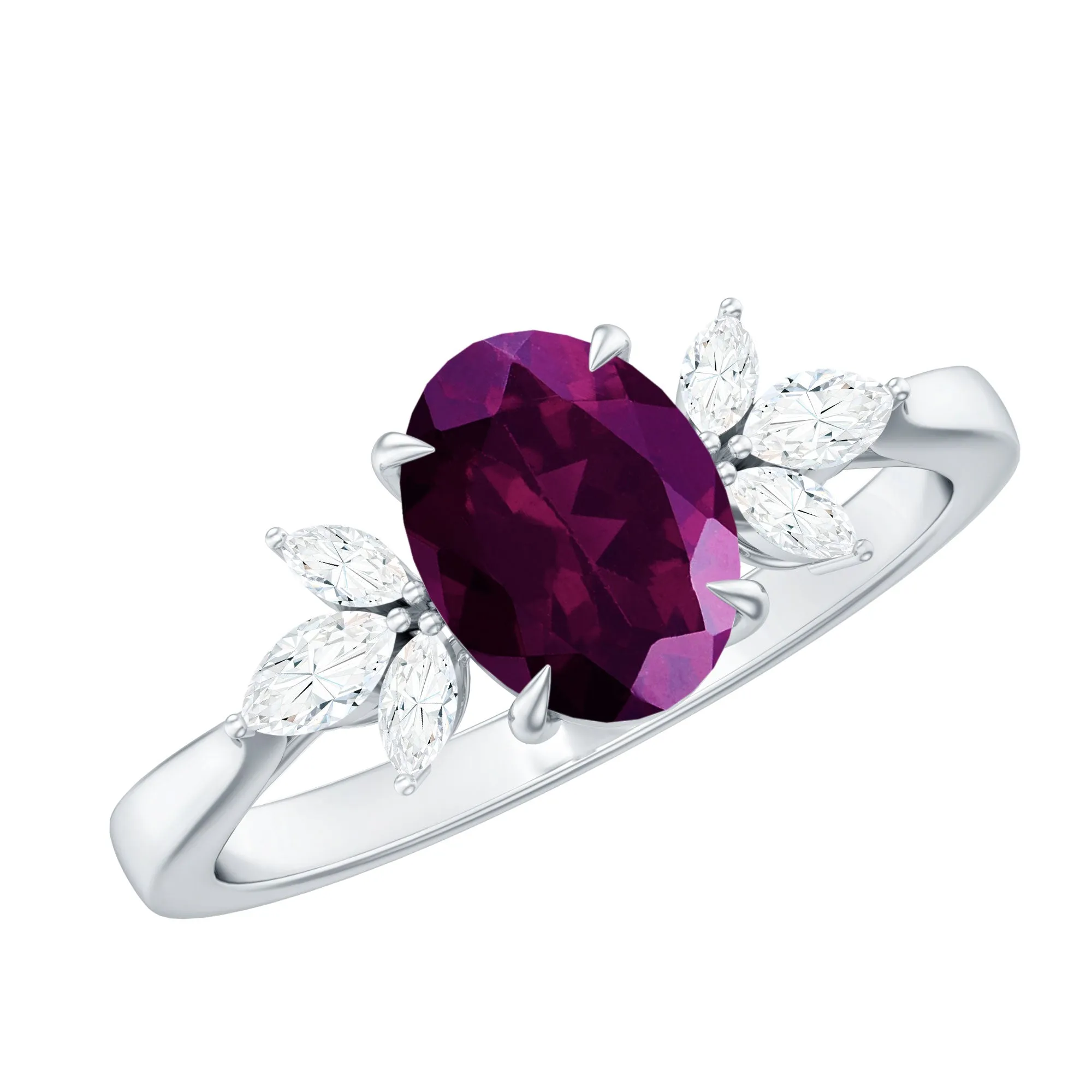 2 CT Claw Set Oval Rhodolite Solitaire Ring with Diamond