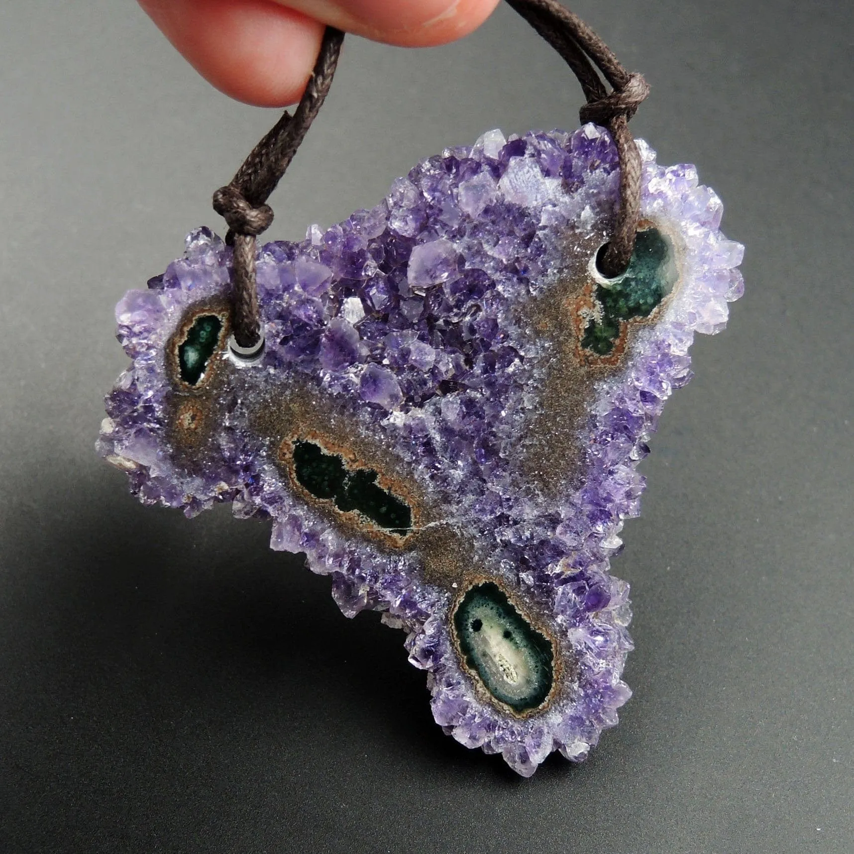 2 Hole Pendant Amethyst Stalactite Flower Pendant Drilled Stalactite Flat Slice Freeform One of a Kind Natural Gemstone Pendant Bead P1603