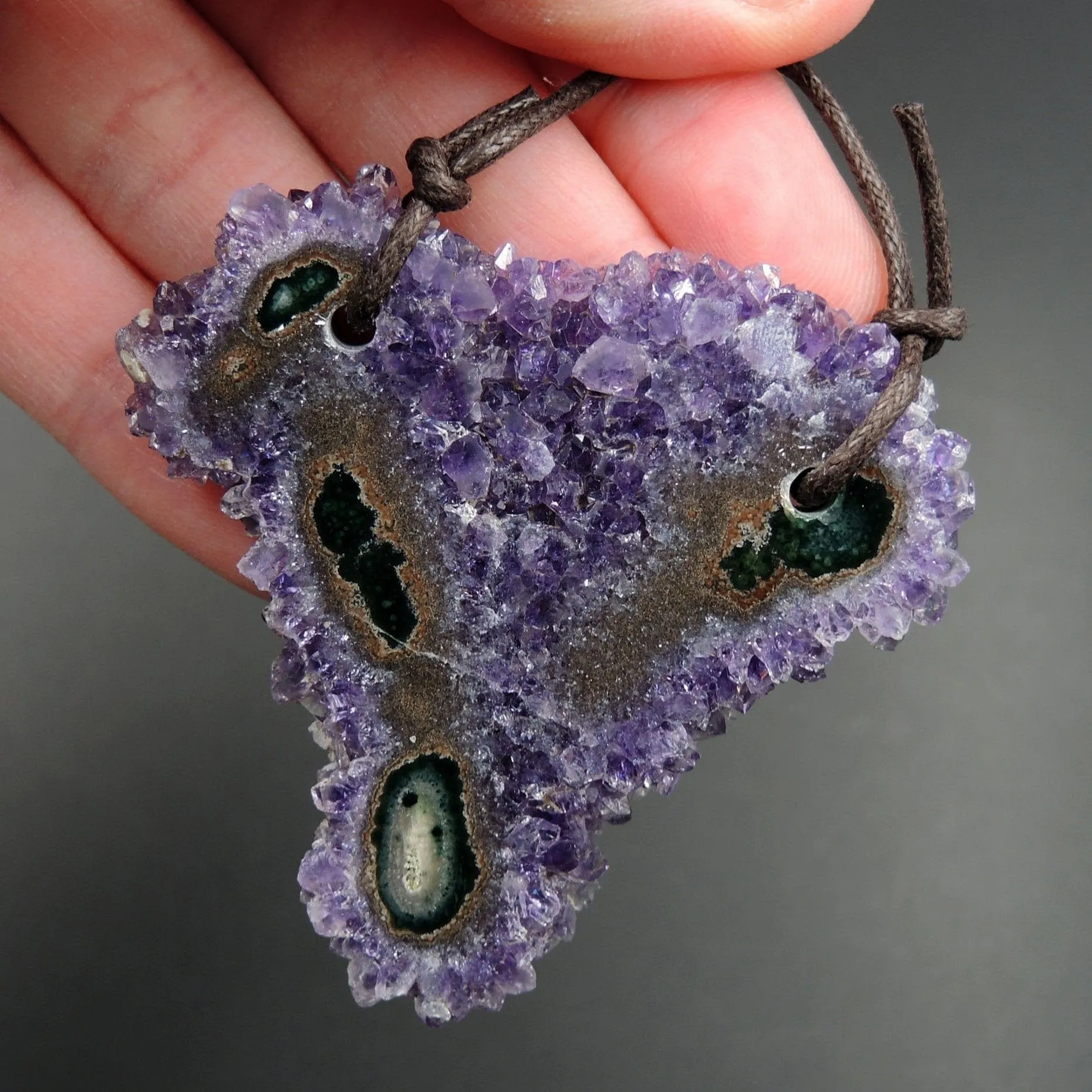 2 Hole Pendant Amethyst Stalactite Flower Pendant Drilled Stalactite Flat Slice Freeform One of a Kind Natural Gemstone Pendant Bead P1603