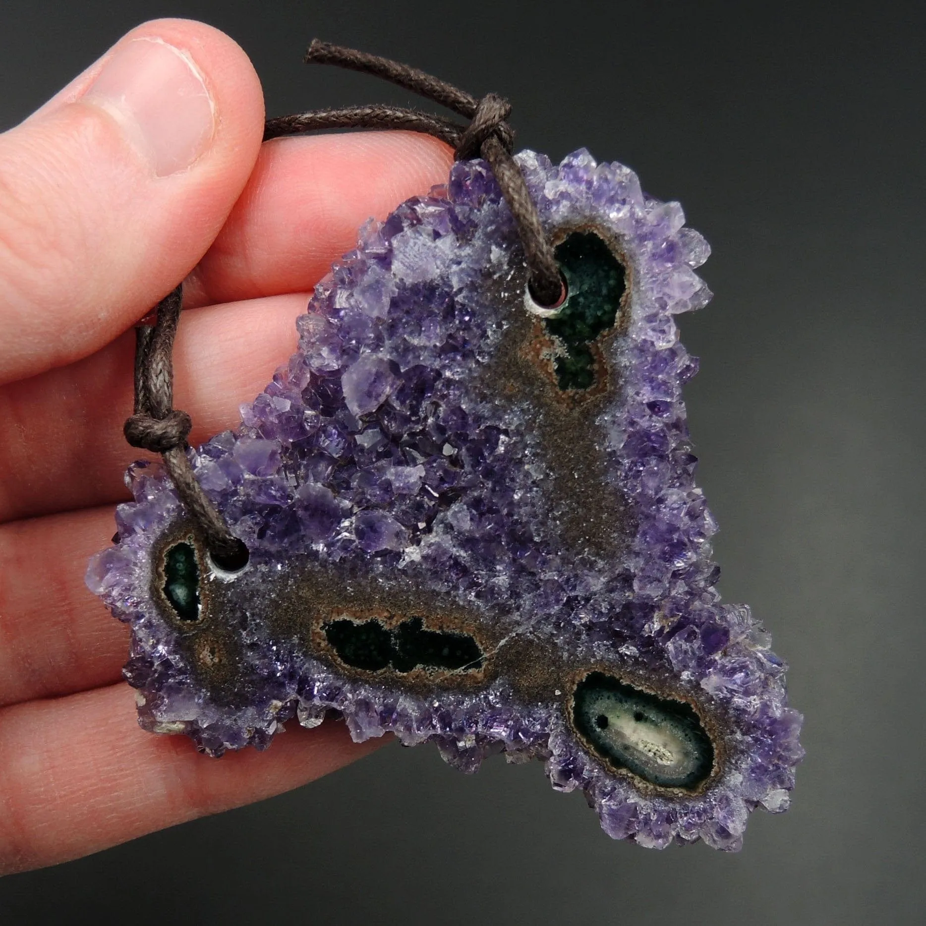 2 Hole Pendant Amethyst Stalactite Flower Pendant Drilled Stalactite Flat Slice Freeform One of a Kind Natural Gemstone Pendant Bead P1603