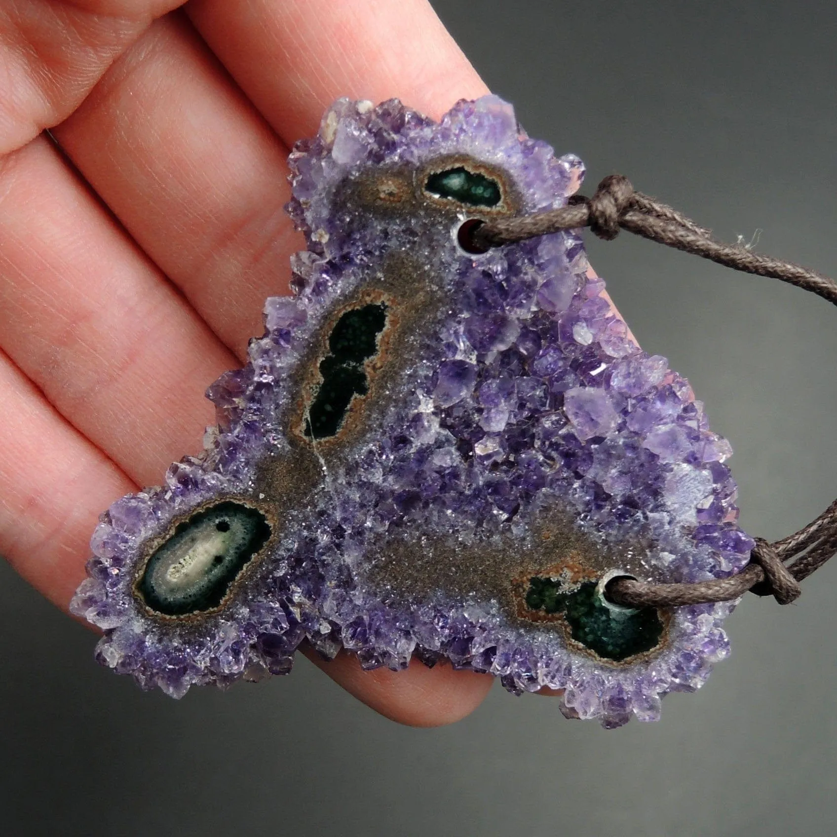 2 Hole Pendant Amethyst Stalactite Flower Pendant Drilled Stalactite Flat Slice Freeform One of a Kind Natural Gemstone Pendant Bead P1603