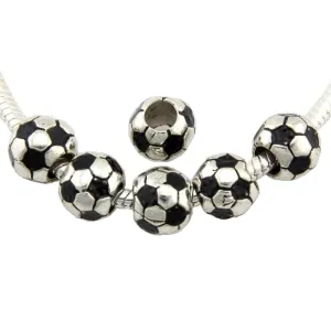 20pcs Dark Silver Color Black Soccer Ball Beads Fit European Charm Bracelet