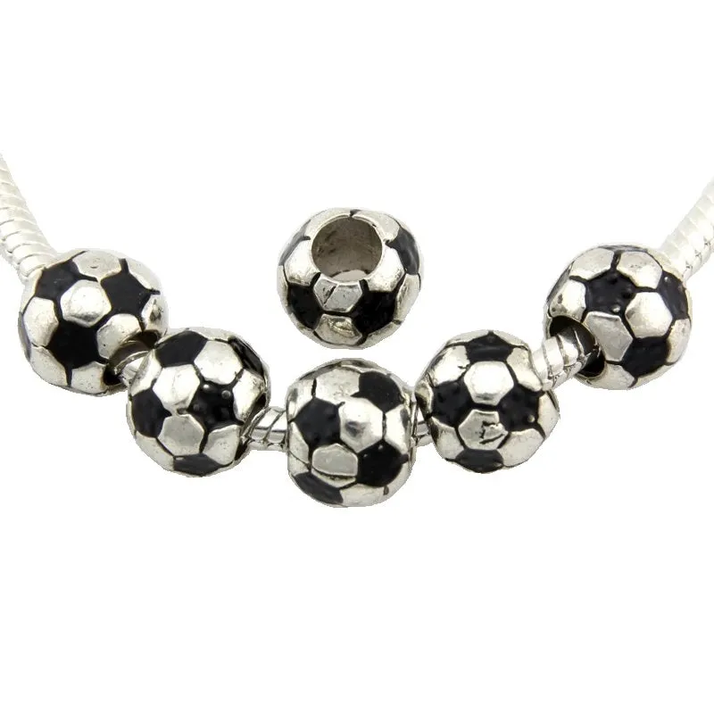 20pcs Dark Silver Color Black Soccer Ball Beads Fit European Charm Bracelet