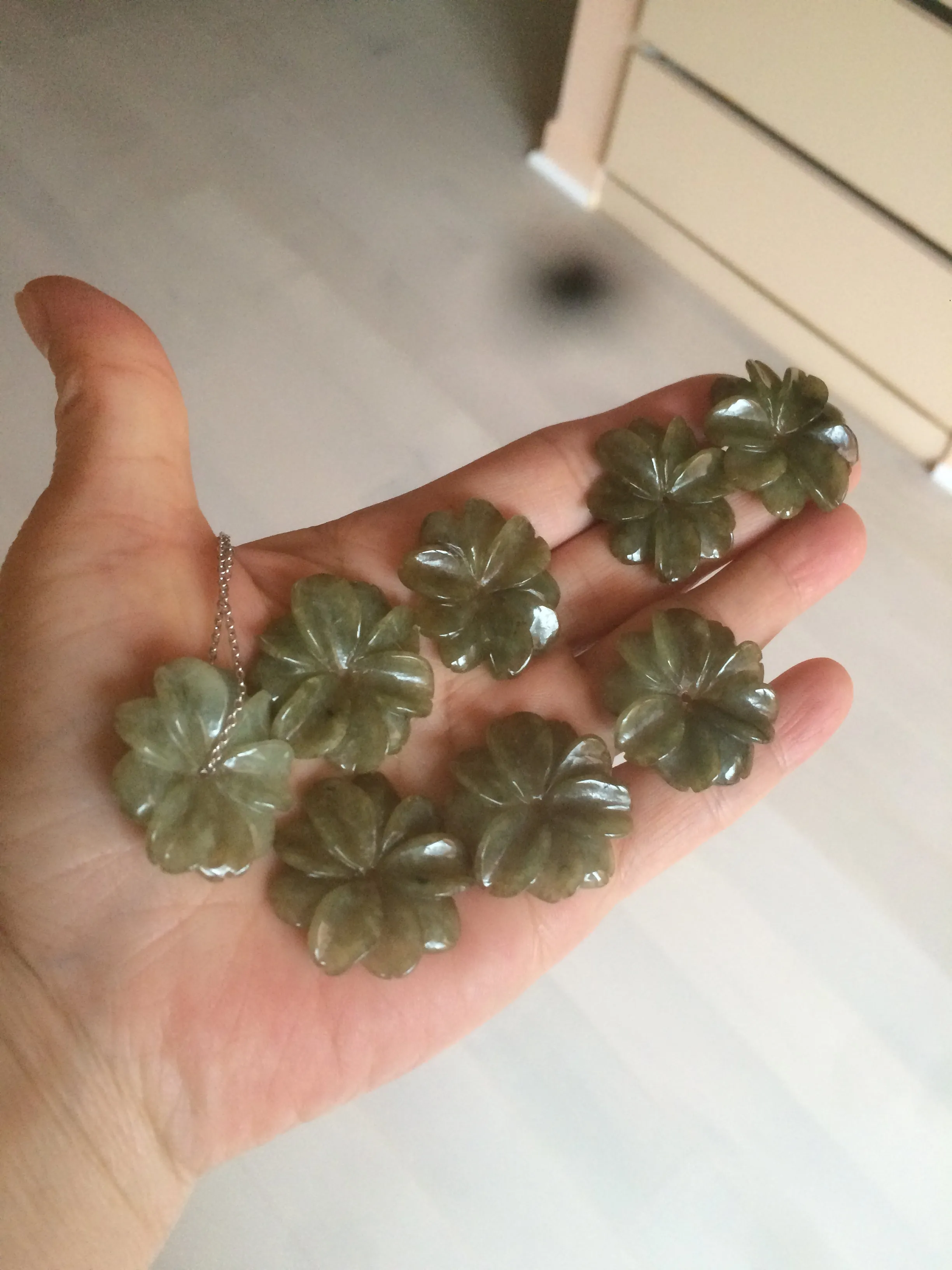 25-26mm Type A 100Natural 3D dark  green/brown/black jadeite Jade flower Pendant necklace AQ54 (add-on item)