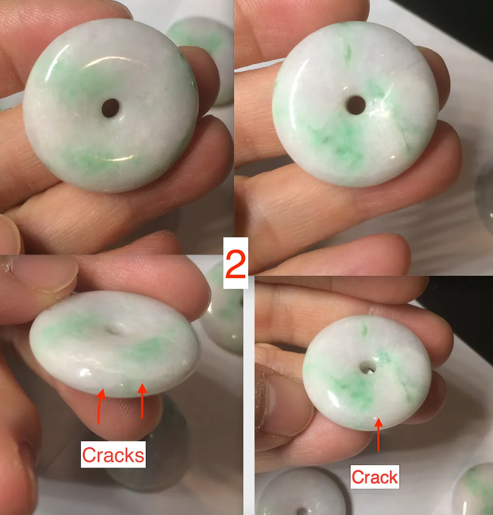 27-30mm 100% Natural green/purple with sunny green floating flowers jadeite Jade Safety Guardian Button(donut) Pendant/worry stone BF92