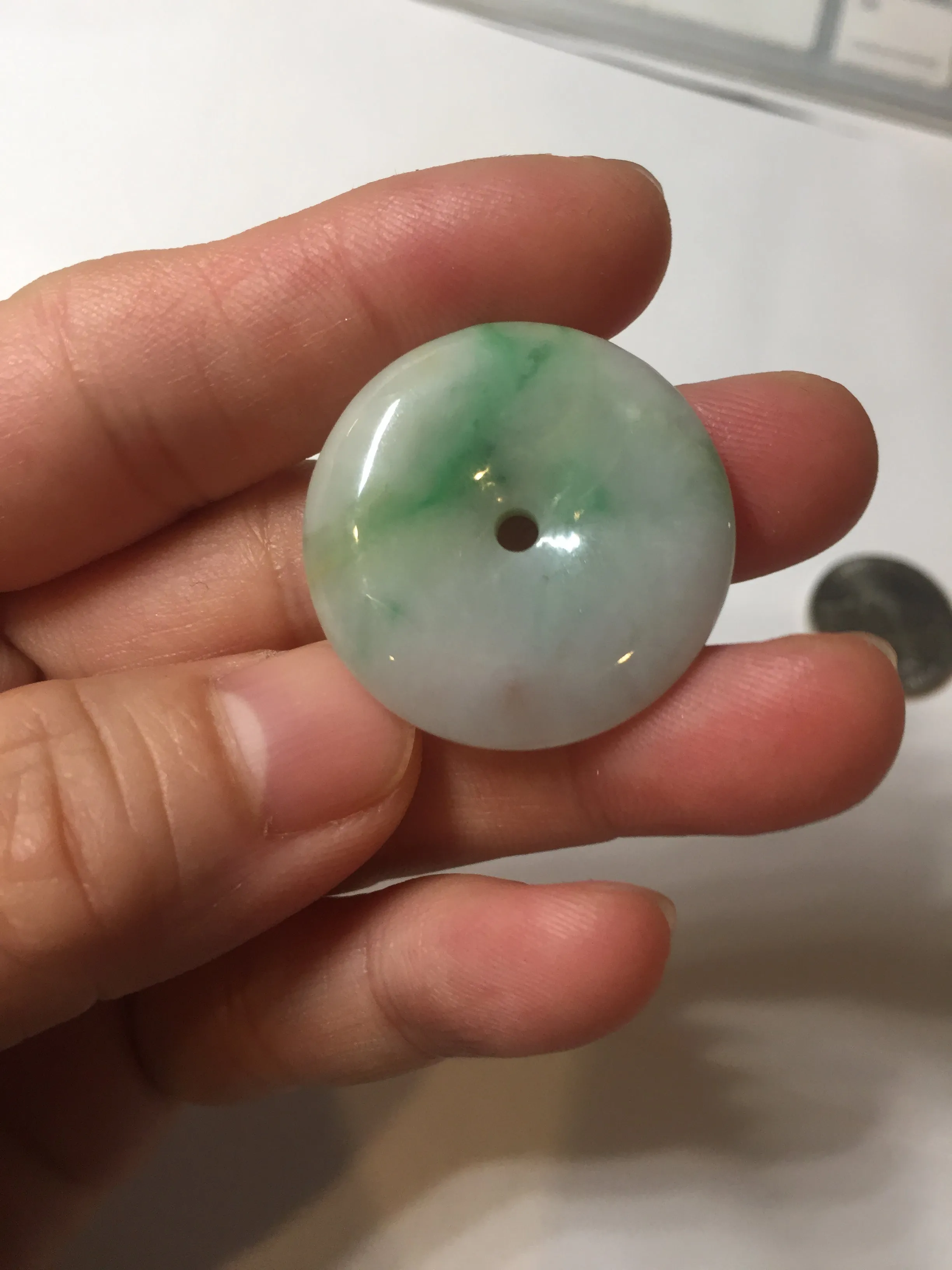 27.8/6.1mm Type A 100% Natural sunny green light purple red Jadeite Jade Safety Guardian Button donuts Pendant group BP108