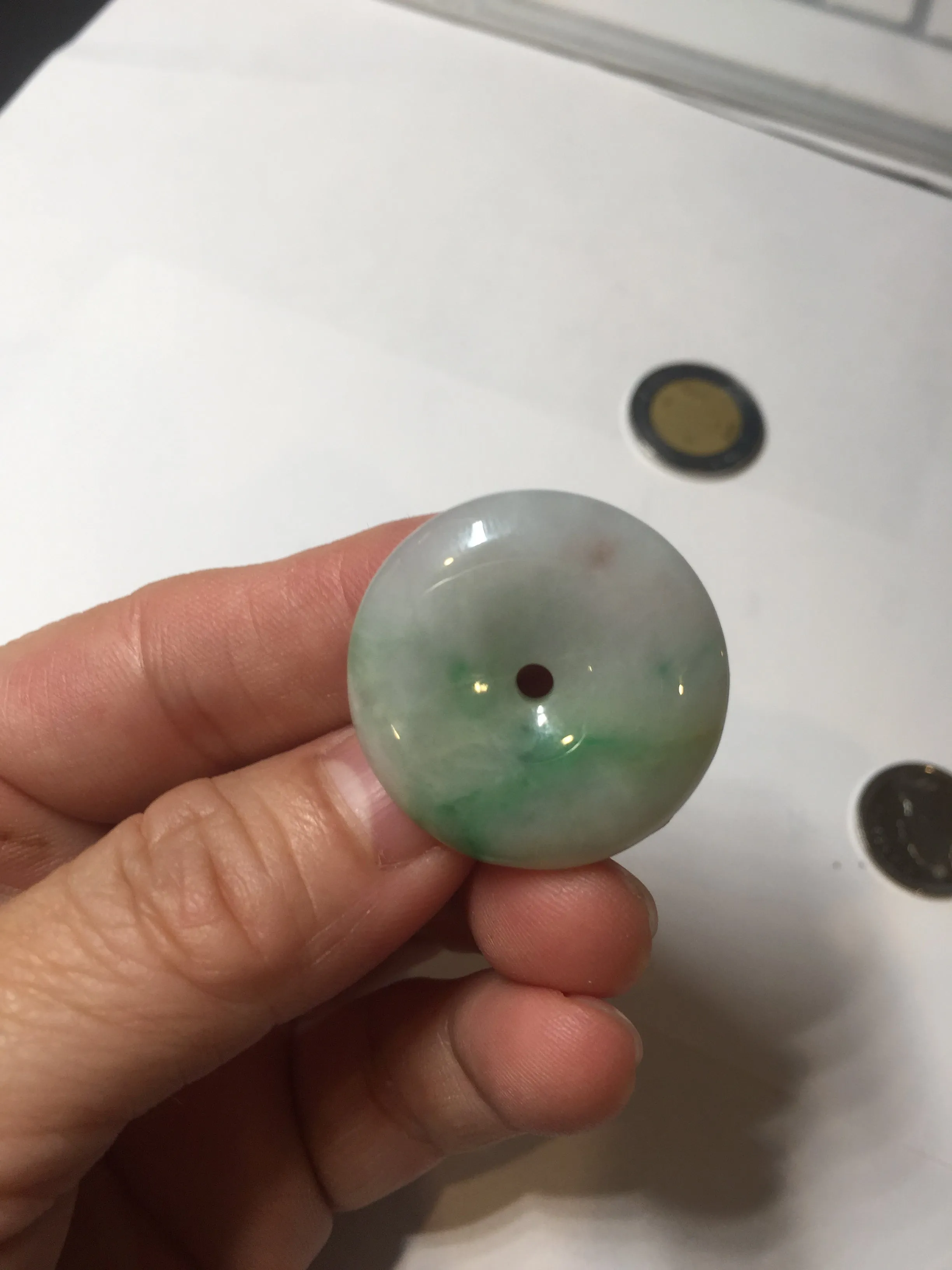 27.8/6.1mm Type A 100% Natural sunny green light purple red Jadeite Jade Safety Guardian Button donuts Pendant group BP108