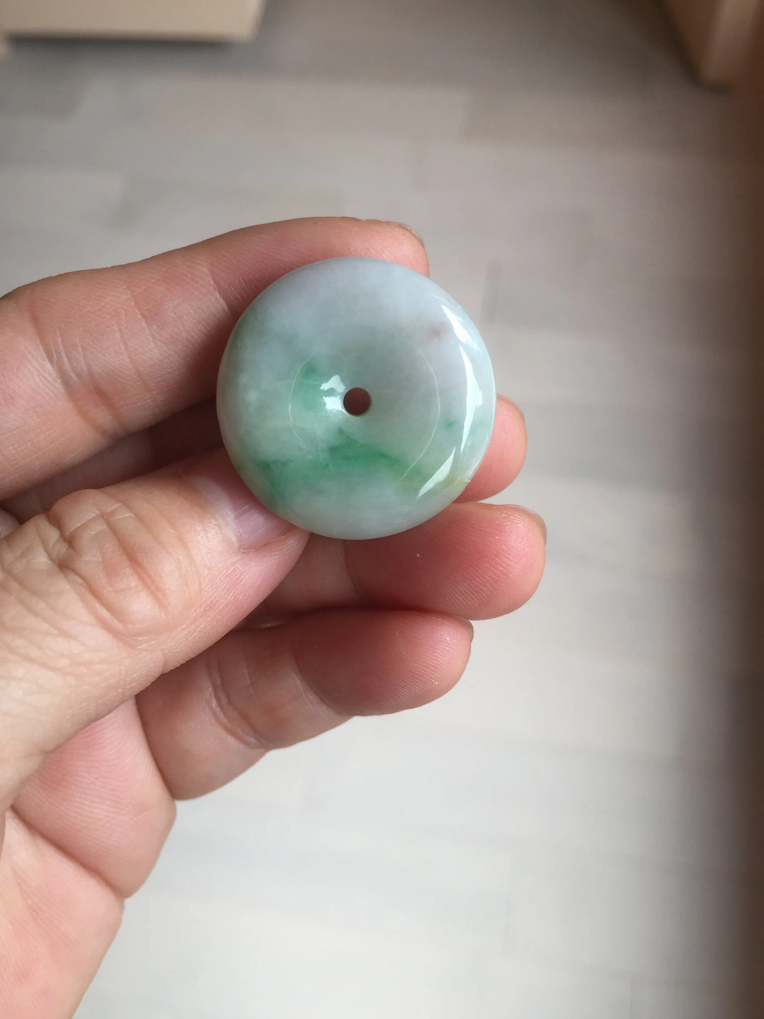 27.8/6.1mm Type A 100% Natural sunny green light purple red Jadeite Jade Safety Guardian Button donuts Pendant group BP108