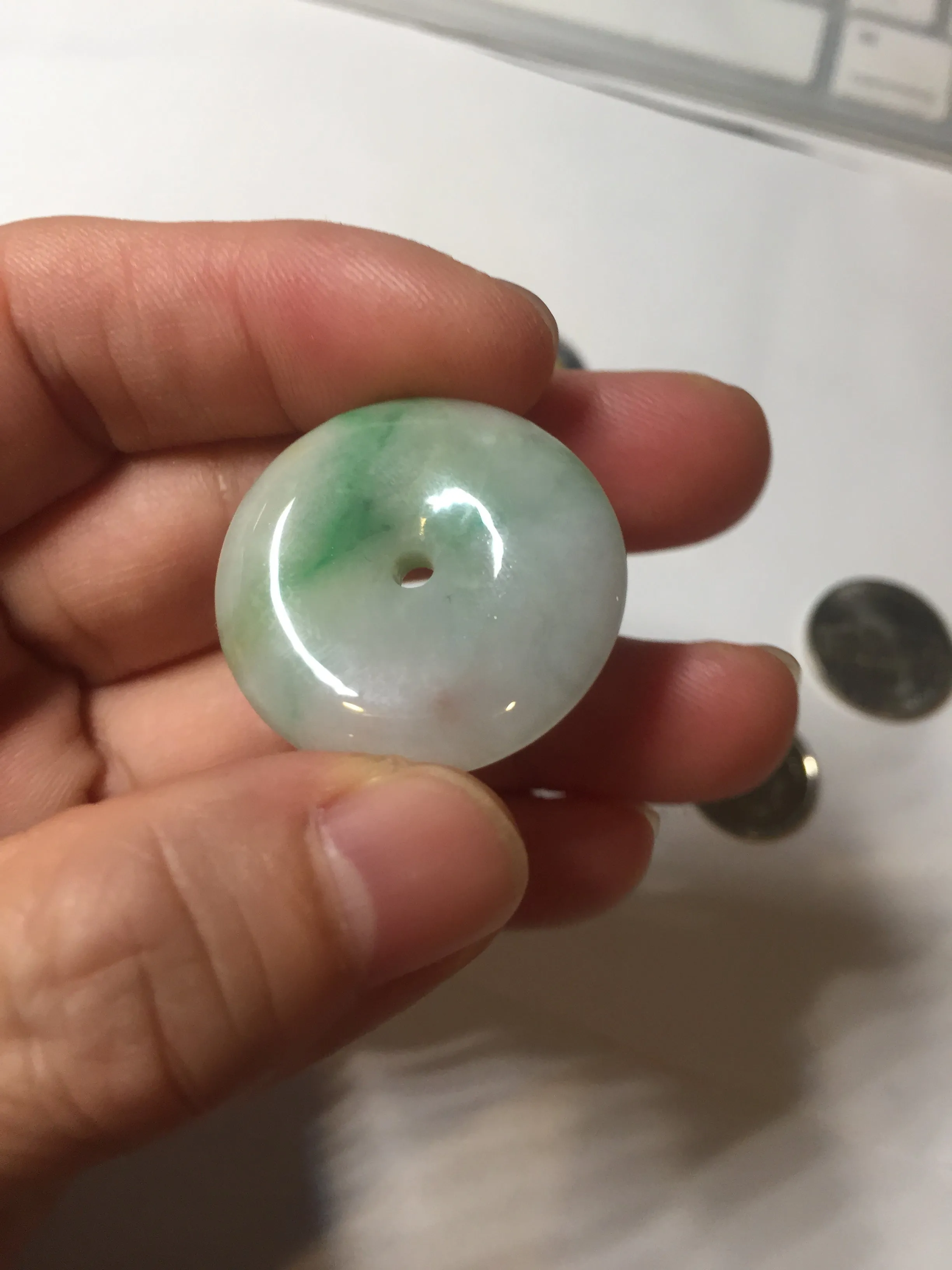 27.8/6.1mm Type A 100% Natural sunny green light purple red Jadeite Jade Safety Guardian Button donuts Pendant group BP108