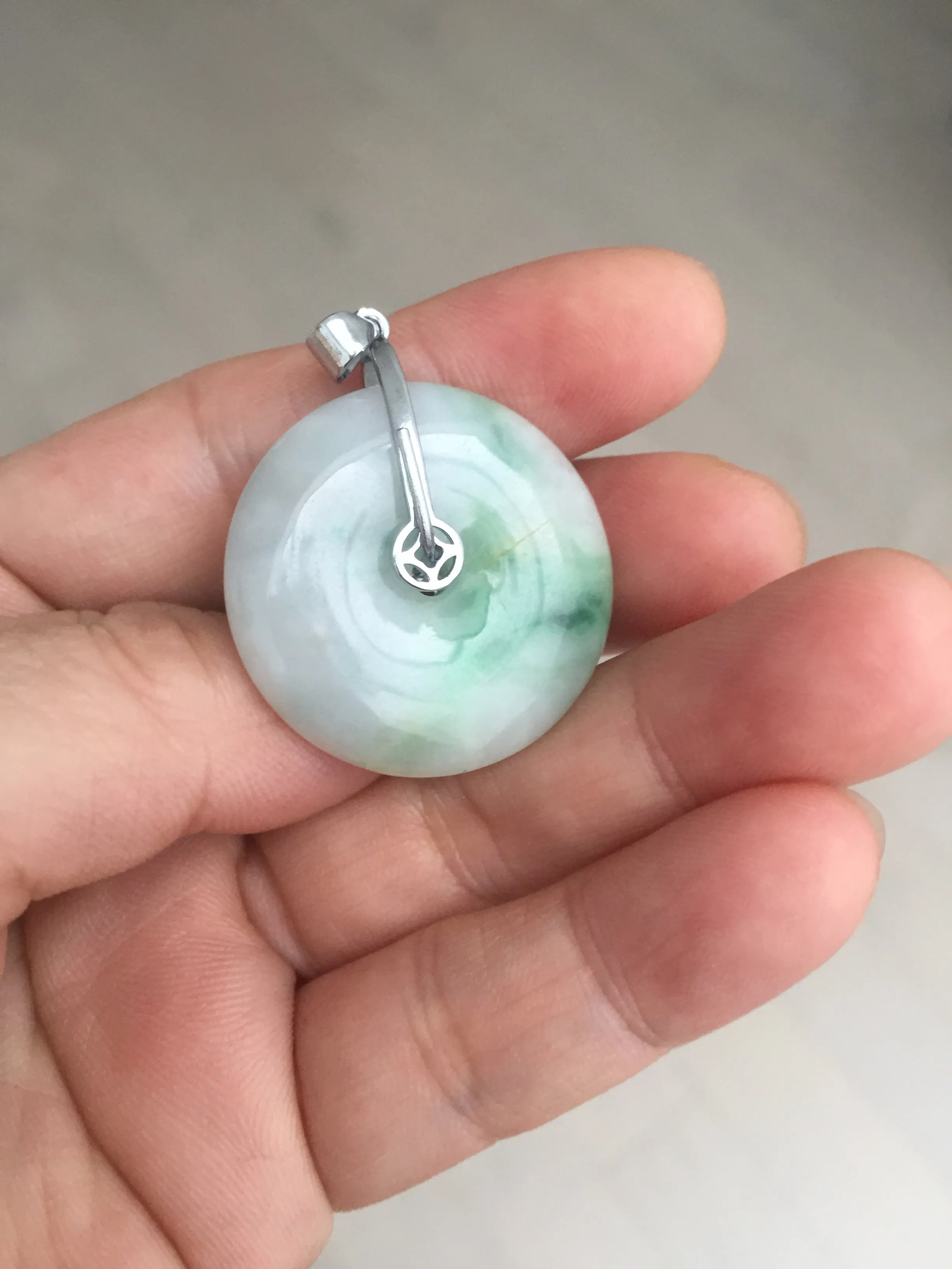 27.8/6.1mm Type A 100% Natural sunny green light purple red Jadeite Jade Safety Guardian Button donuts Pendant group BP108