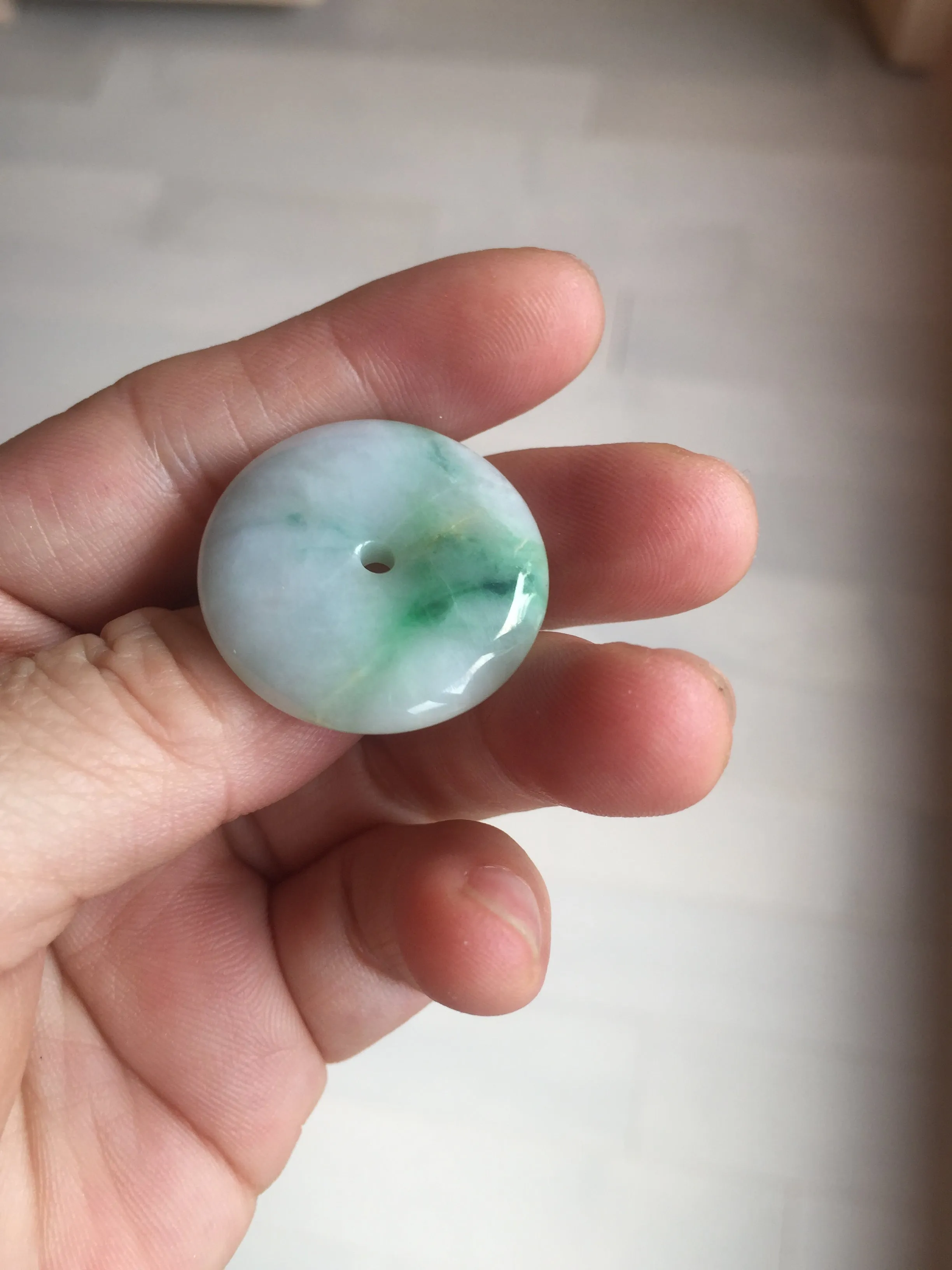 27.8/6.1mm Type A 100% Natural sunny green light purple red Jadeite Jade Safety Guardian Button donuts Pendant group BP108