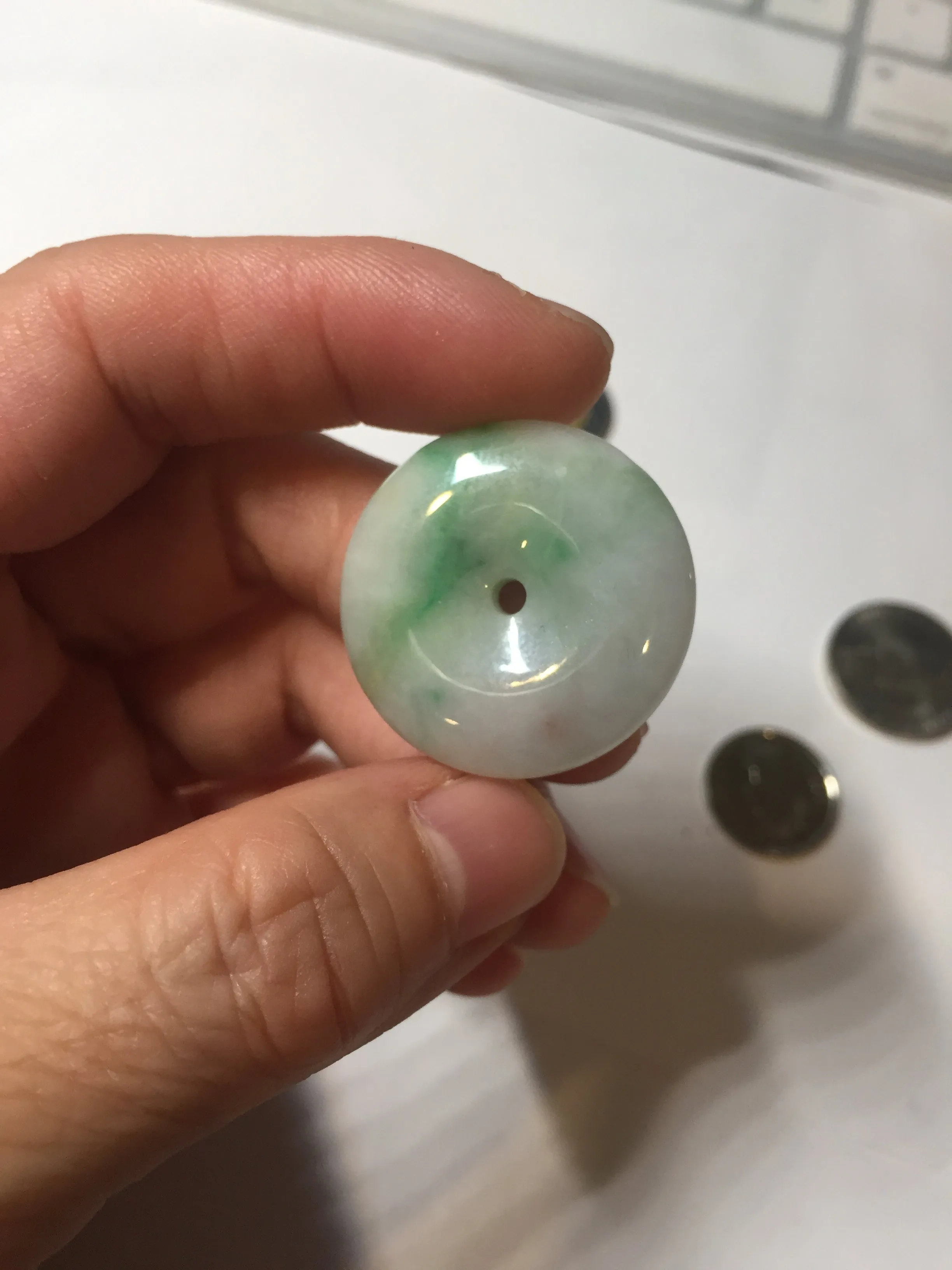 27.8/6.1mm Type A 100% Natural sunny green light purple red Jadeite Jade Safety Guardian Button donuts Pendant group BP108