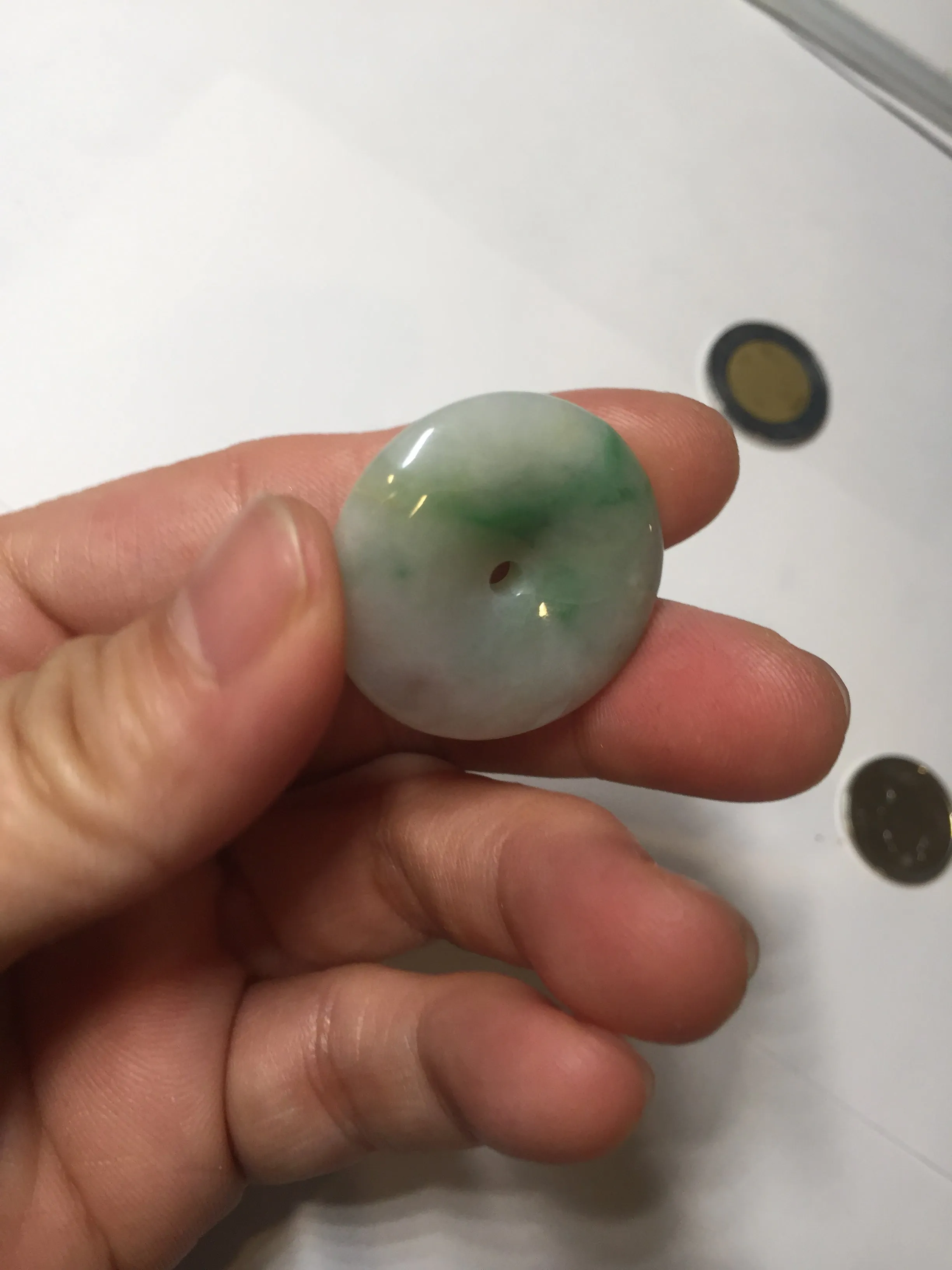 27.8/6.1mm Type A 100% Natural sunny green light purple red Jadeite Jade Safety Guardian Button donuts Pendant group BP108