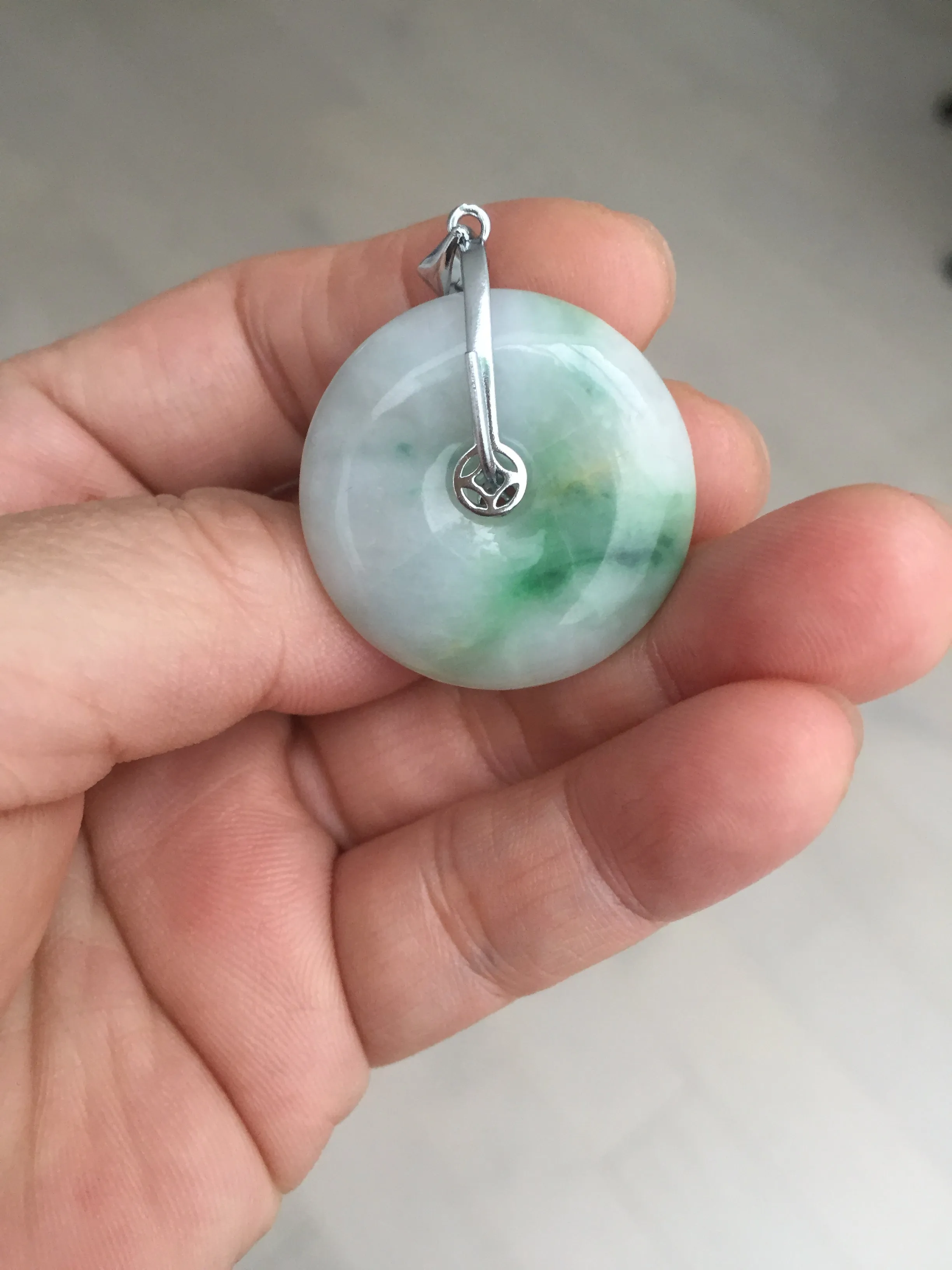 27.8/6.1mm Type A 100% Natural sunny green light purple red Jadeite Jade Safety Guardian Button donuts Pendant group BP108