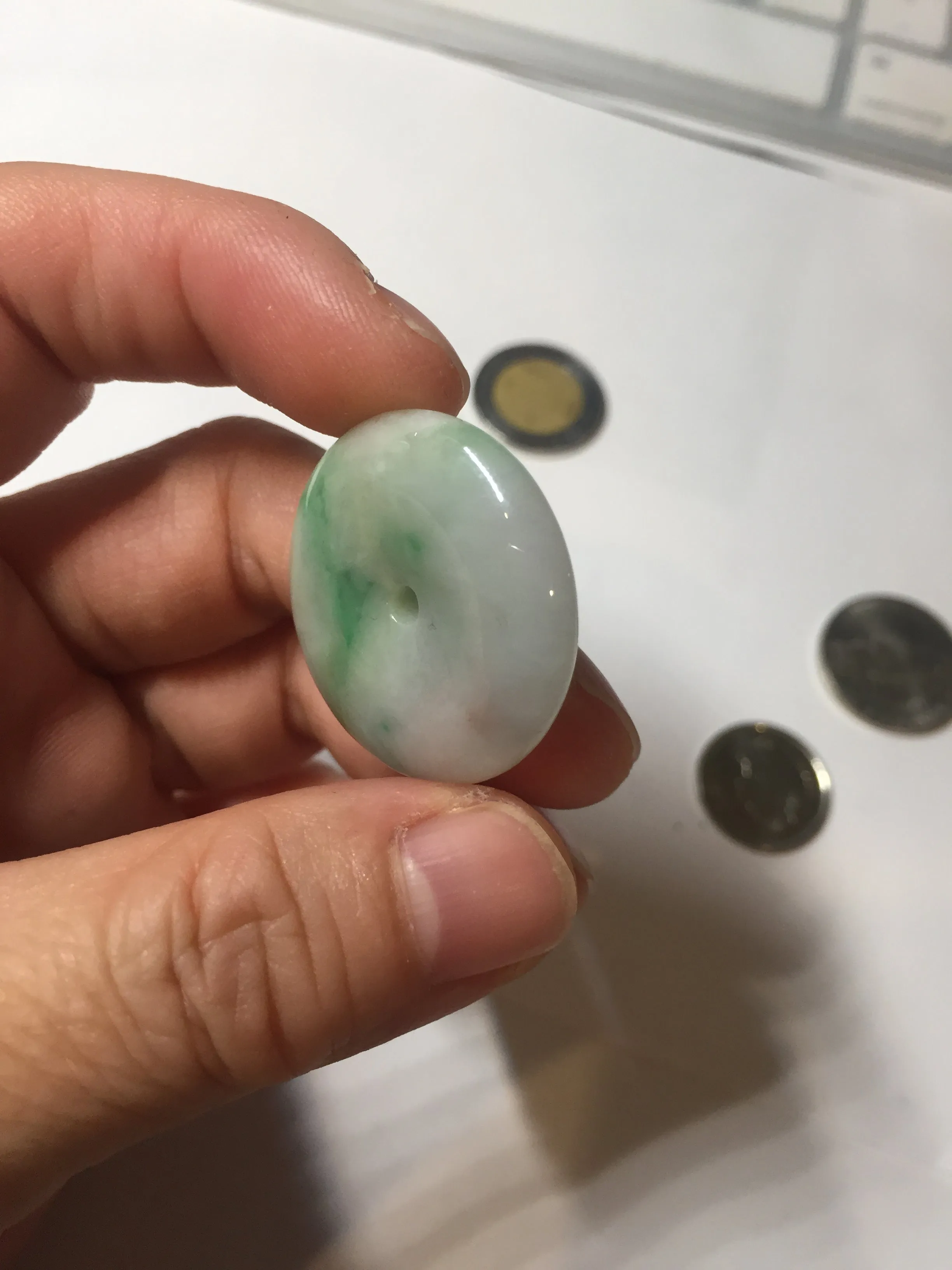 27.8/6.1mm Type A 100% Natural sunny green light purple red Jadeite Jade Safety Guardian Button donuts Pendant group BP108