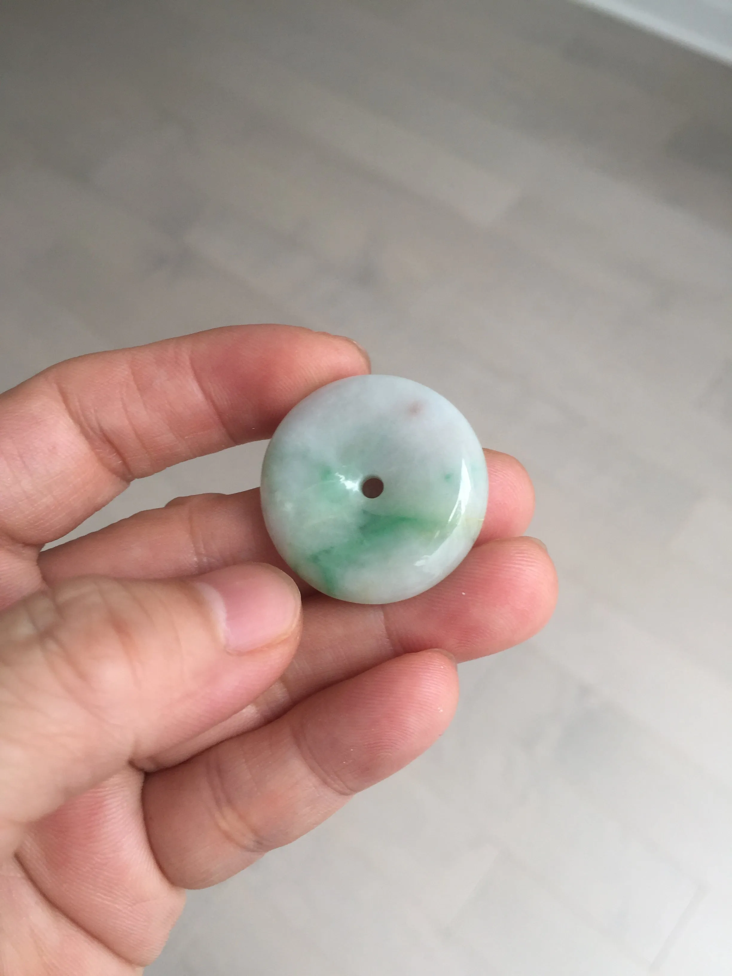 27.8/6.1mm Type A 100% Natural sunny green light purple red Jadeite Jade Safety Guardian Button donuts Pendant group BP108