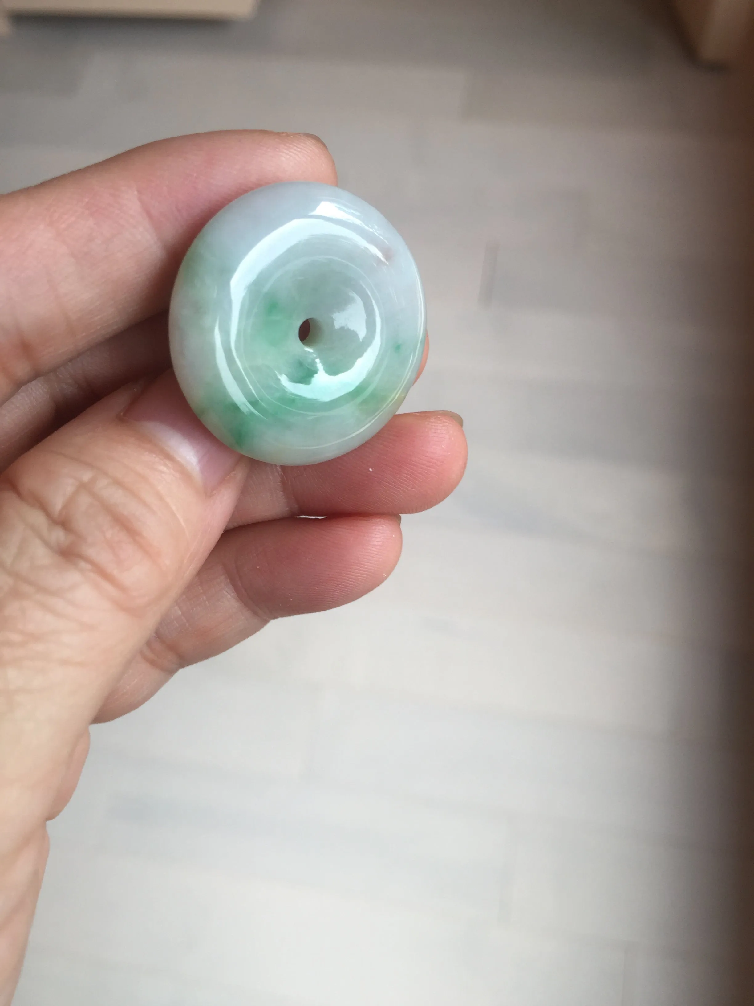 27.8/6.1mm Type A 100% Natural sunny green light purple red Jadeite Jade Safety Guardian Button donuts Pendant group BP108