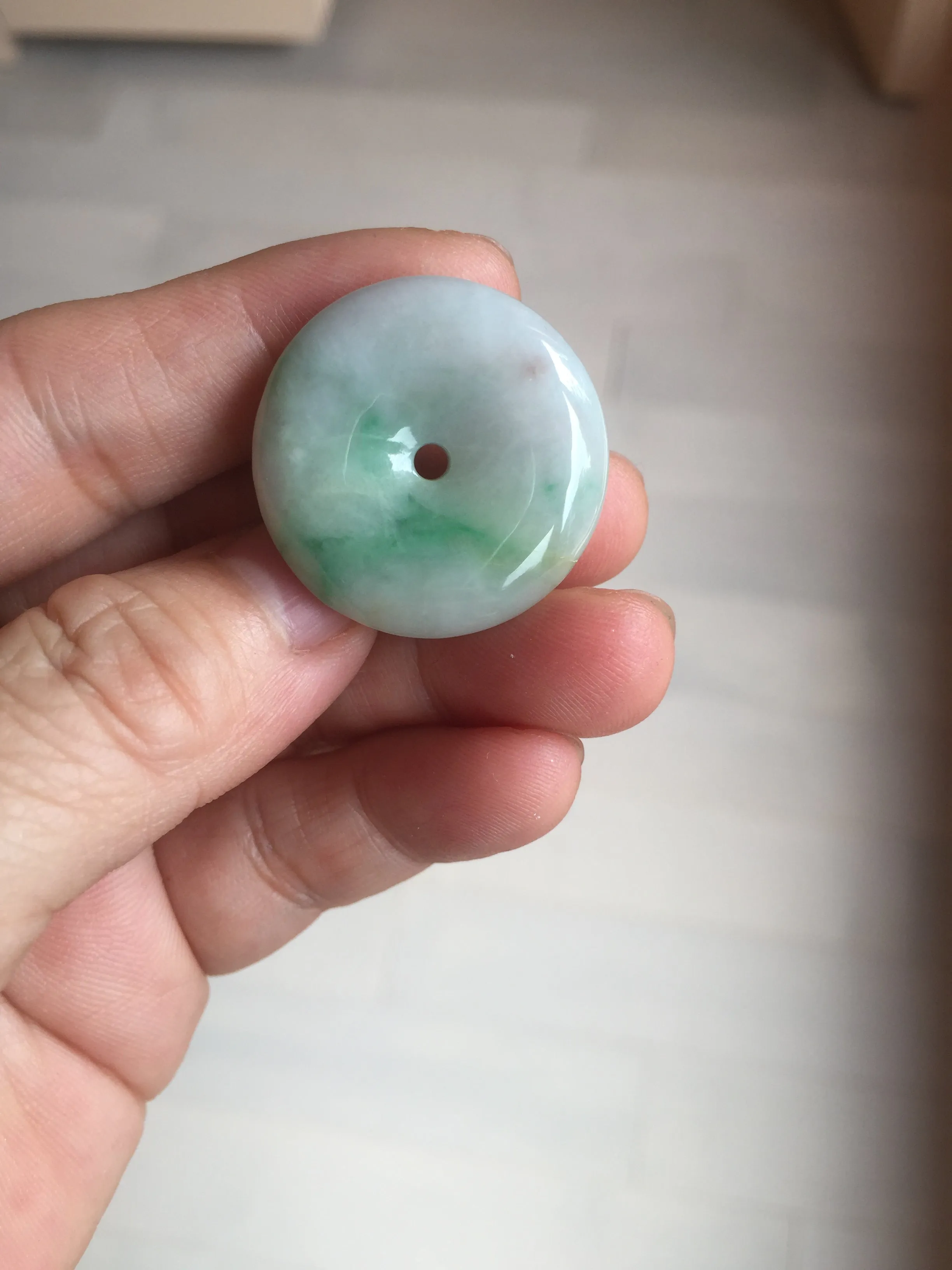 27.8/6.1mm Type A 100% Natural sunny green light purple red Jadeite Jade Safety Guardian Button donuts Pendant group BP108