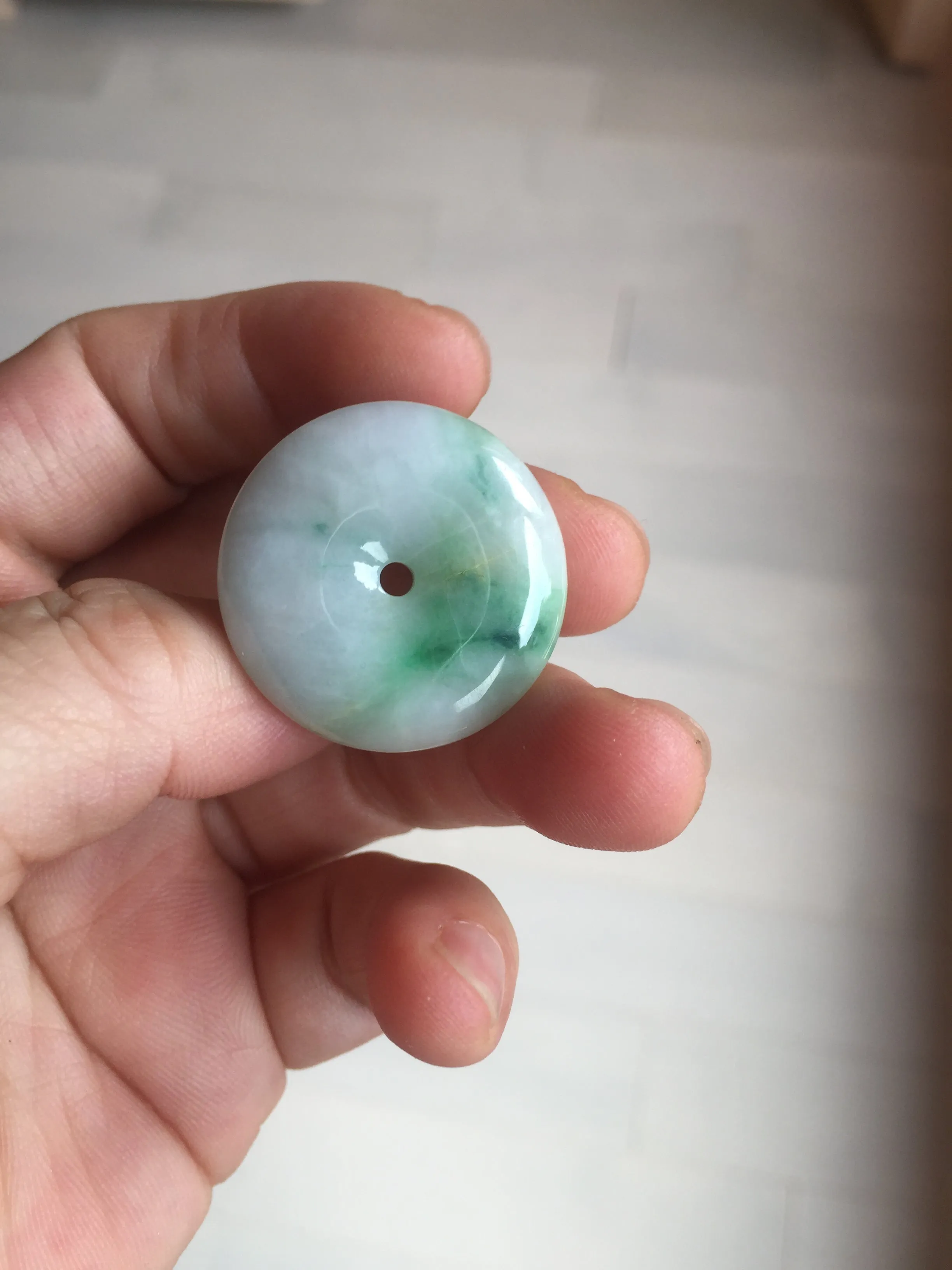 27.8/6.1mm Type A 100% Natural sunny green light purple red Jadeite Jade Safety Guardian Button donuts Pendant group BP108