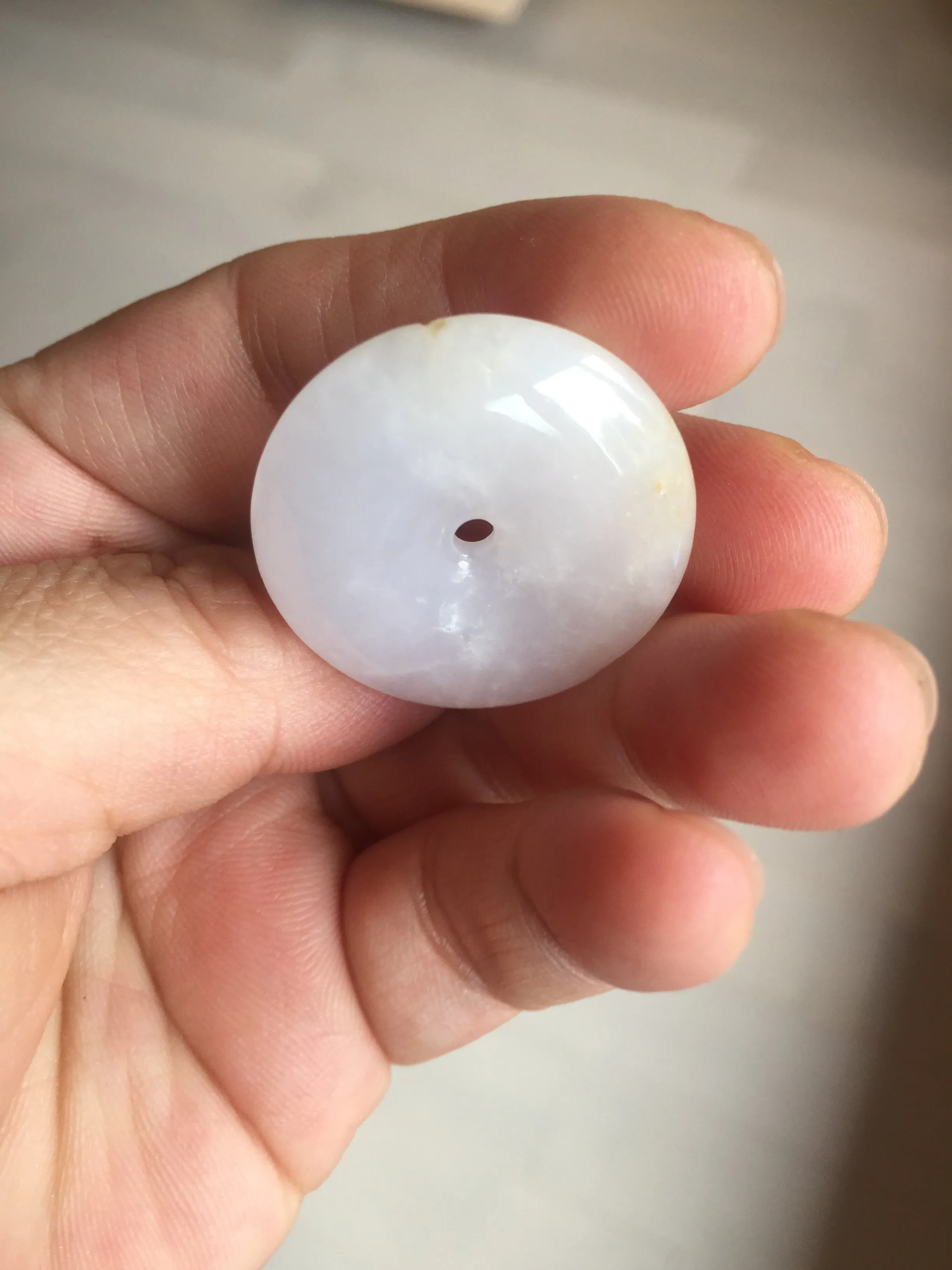 29.4/6.7mm Type A 100% Natural light purple yellow Jadeite Jade Safety Guardian Button donuts Pendant BP113