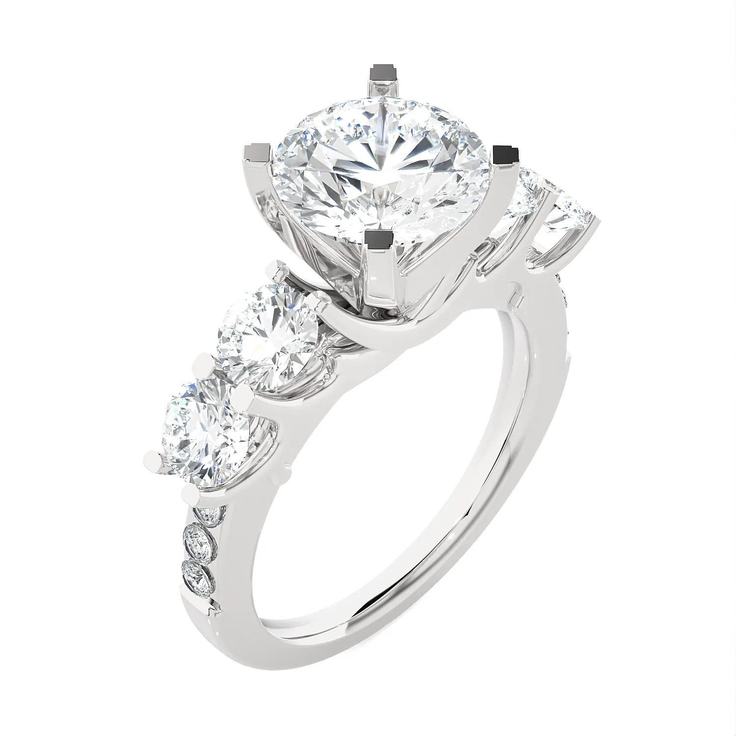 3 5/8 ctw Round Lab Grown Diamond Side Stone Engagement Ring