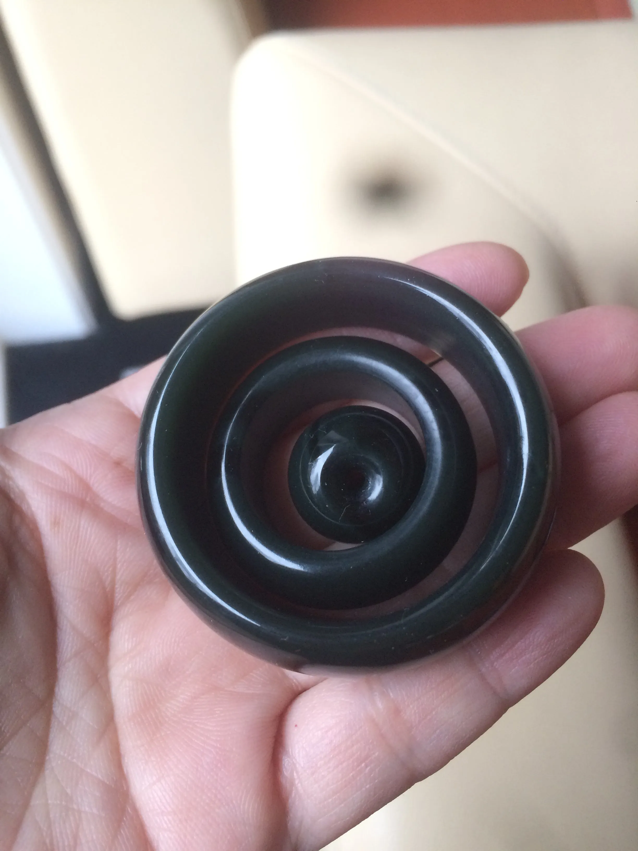 3 piece 100% Natural oily black/dark green nephrite Hetian jade concentric circle safety Guardian ring Pendant worry stone set N122