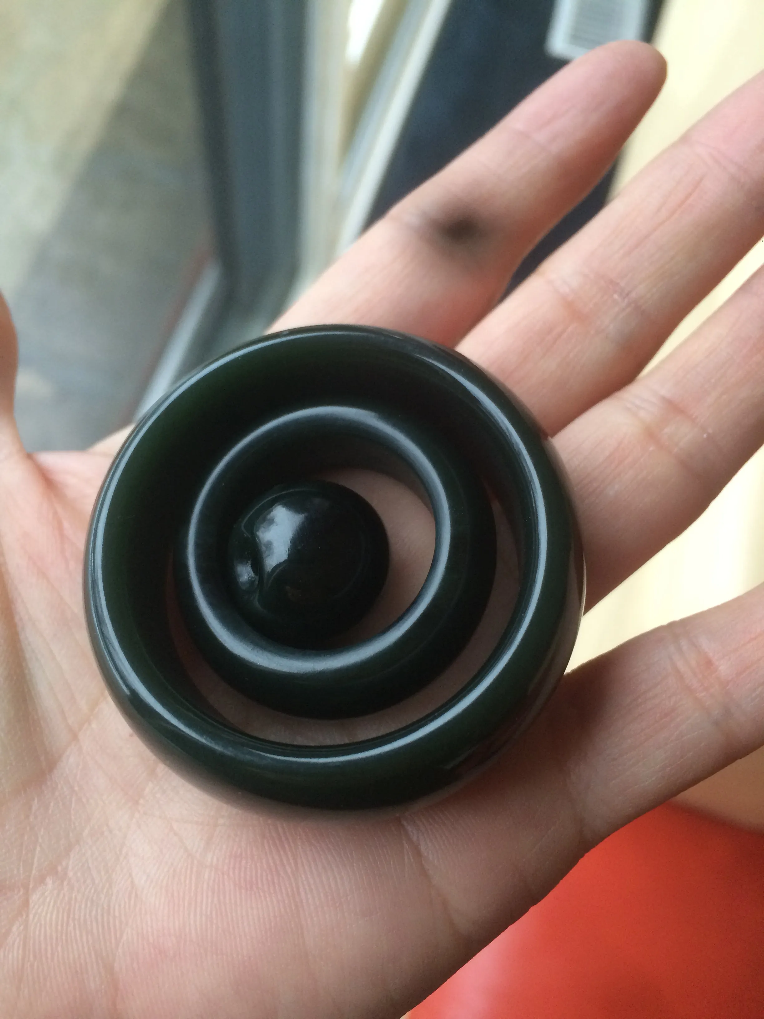 3 piece 100% Natural oily black/dark green nephrite Hetian jade concentric circle safety Guardian ring Pendant worry stone set N122