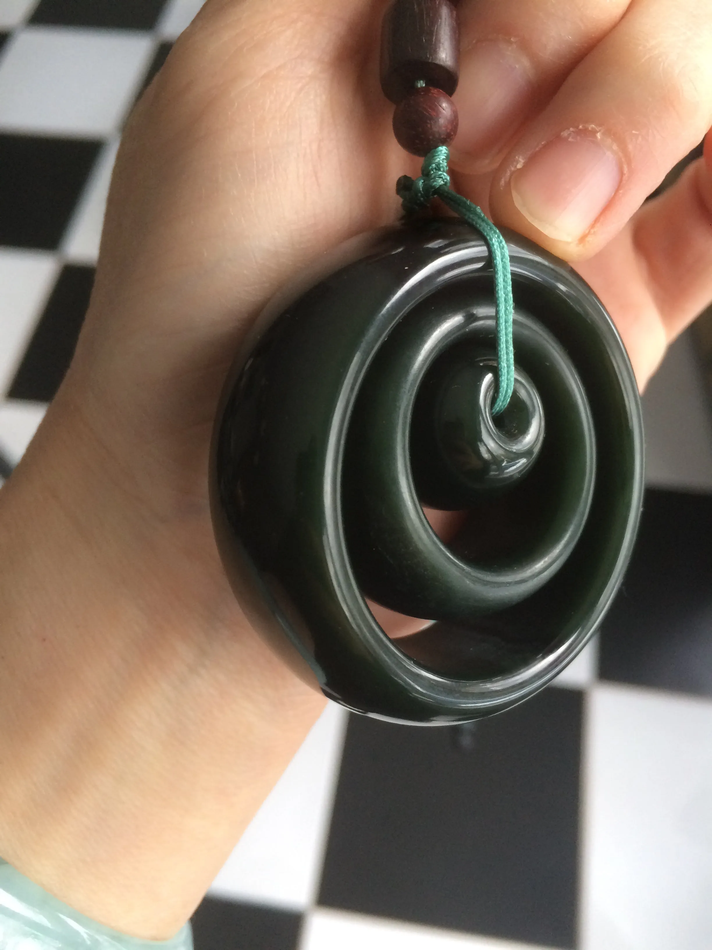 3 piece 100% Natural oily black/dark green nephrite Hetian jade concentric circle safety Guardian ring Pendant worry stone set N122