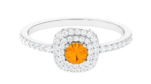 3/4 CT Classic Fire Opal Double Halo Engagement Ring with Diamond