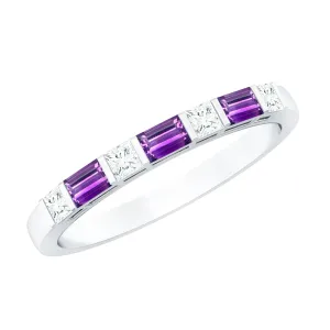 3/4 CT Minimal Amethyst Band Ring with Diamond in Bar Setting