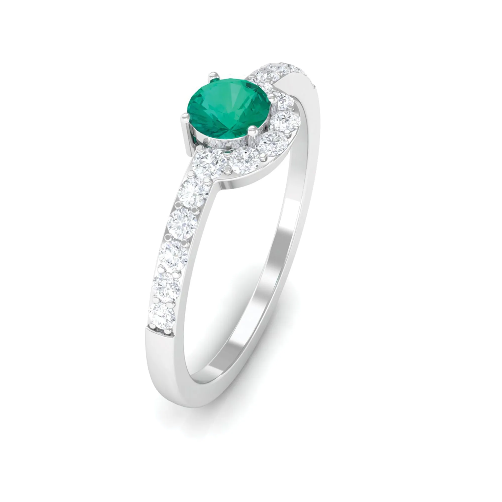 3/4 CT Natural Green Emerald and Diamond Promise Ring