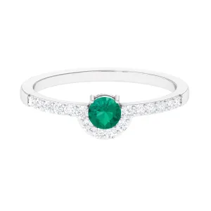 3/4 CT Natural Green Emerald and Diamond Promise Ring