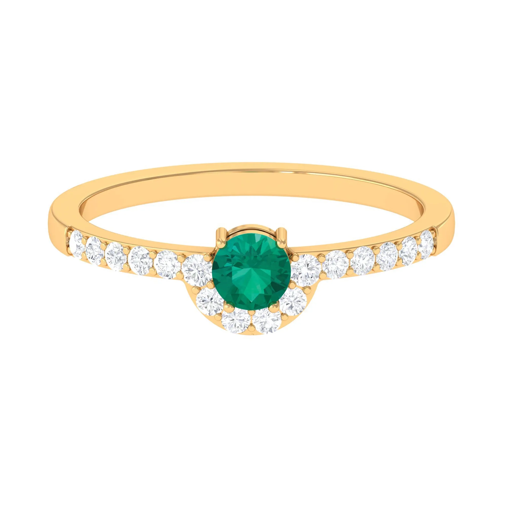 3/4 CT Natural Green Emerald and Diamond Promise Ring