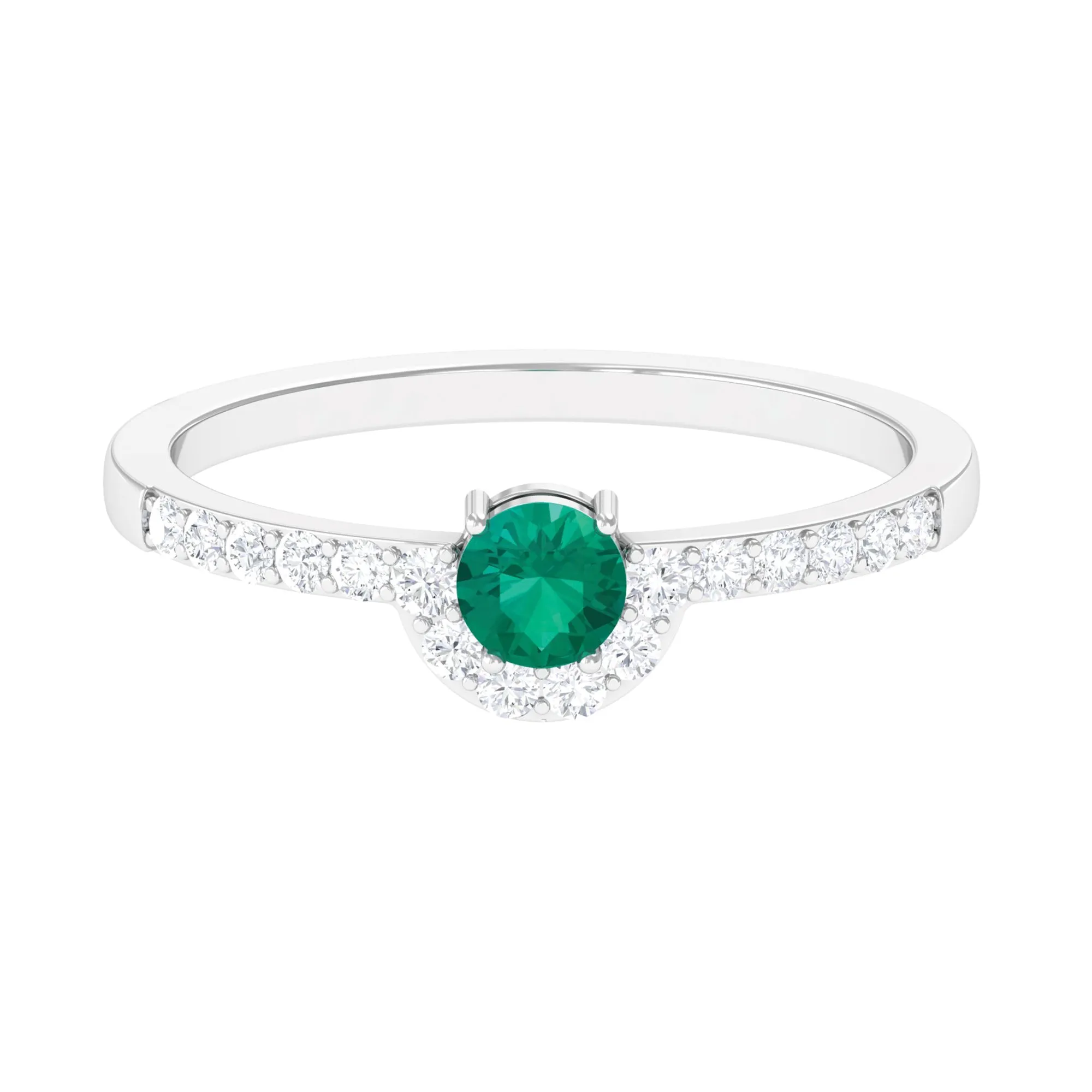 3/4 CT Natural Green Emerald and Diamond Promise Ring