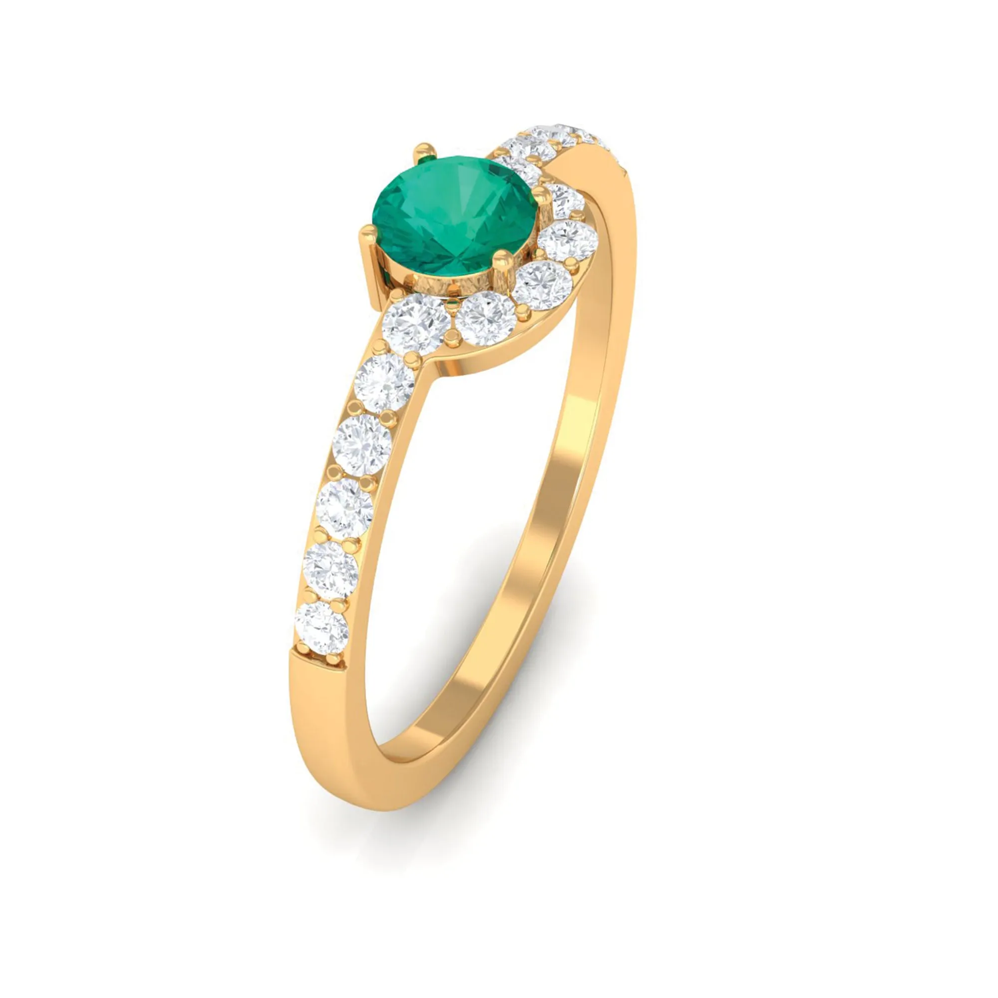 3/4 CT Natural Green Emerald and Diamond Promise Ring